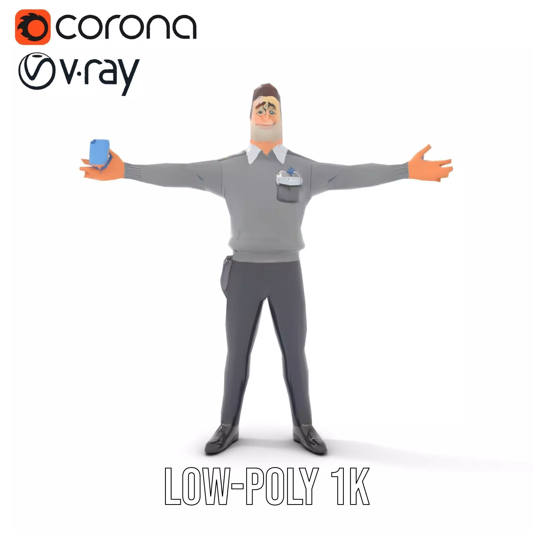 Police Officer Character Model Pack with Uniform and Accessories Low-poly 3D model_7