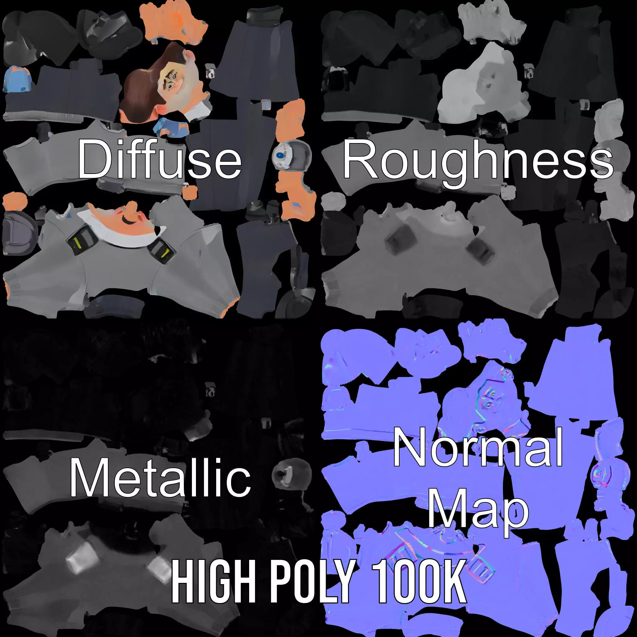 Police Officer Character Model Pack with Uniform and Accessories Low-poly 3D model_3