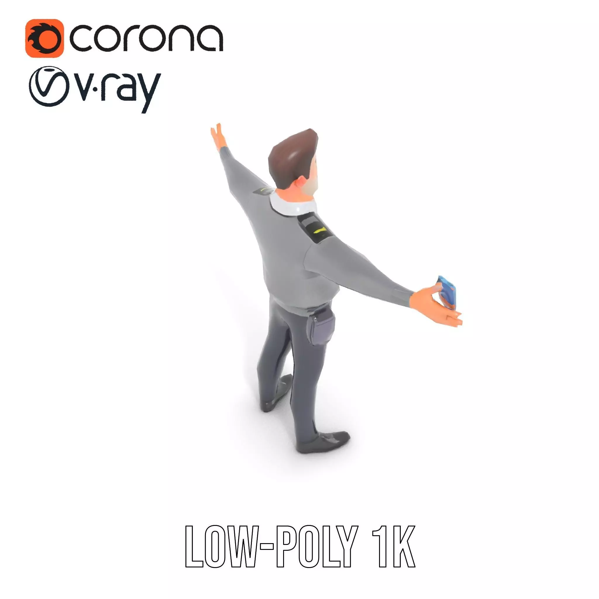 Police Officer Character Model Pack with Uniform and Accessories Low-poly 3D model_10