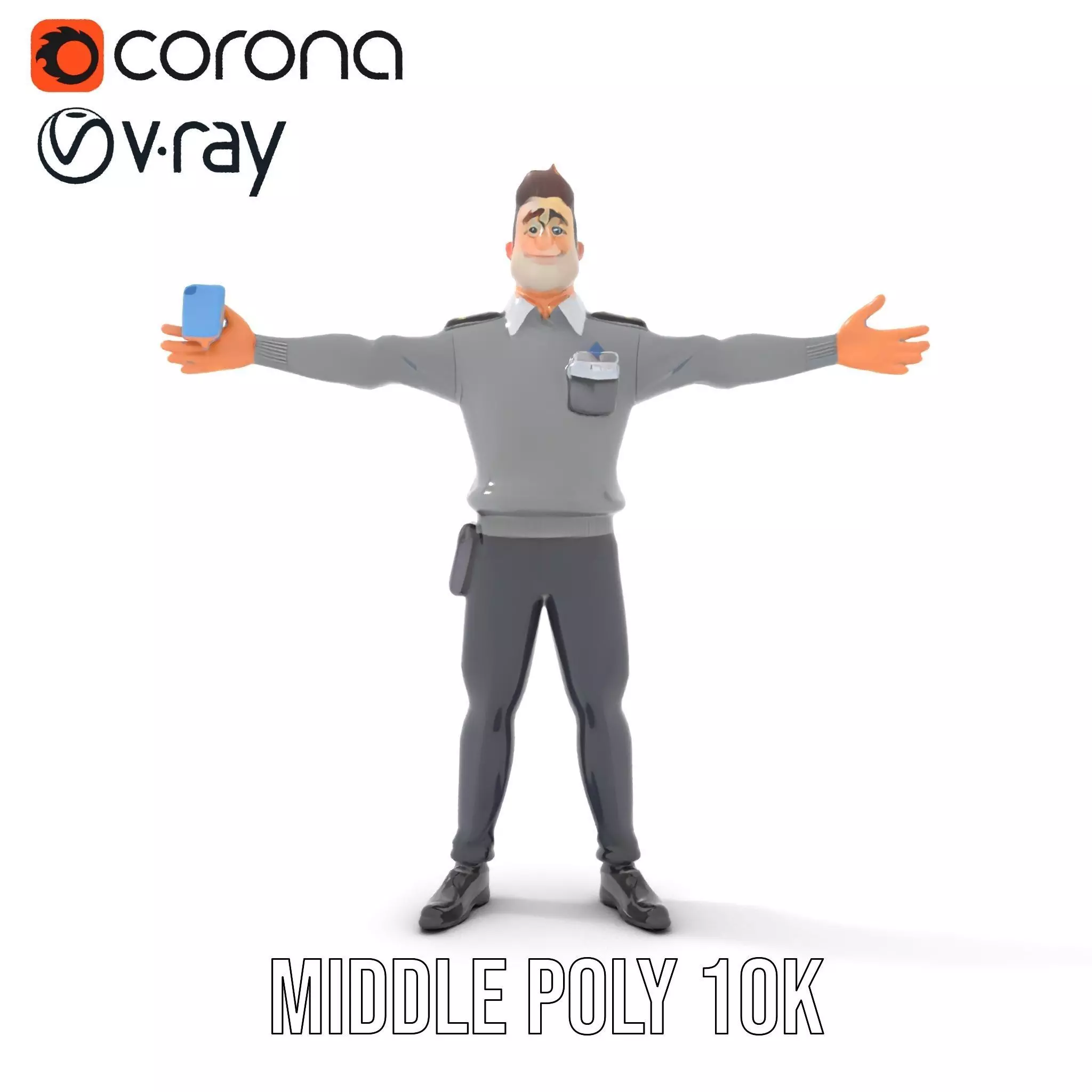 Police Officer Character Model Pack with Uniform and Accessories Low-poly 3D model_9