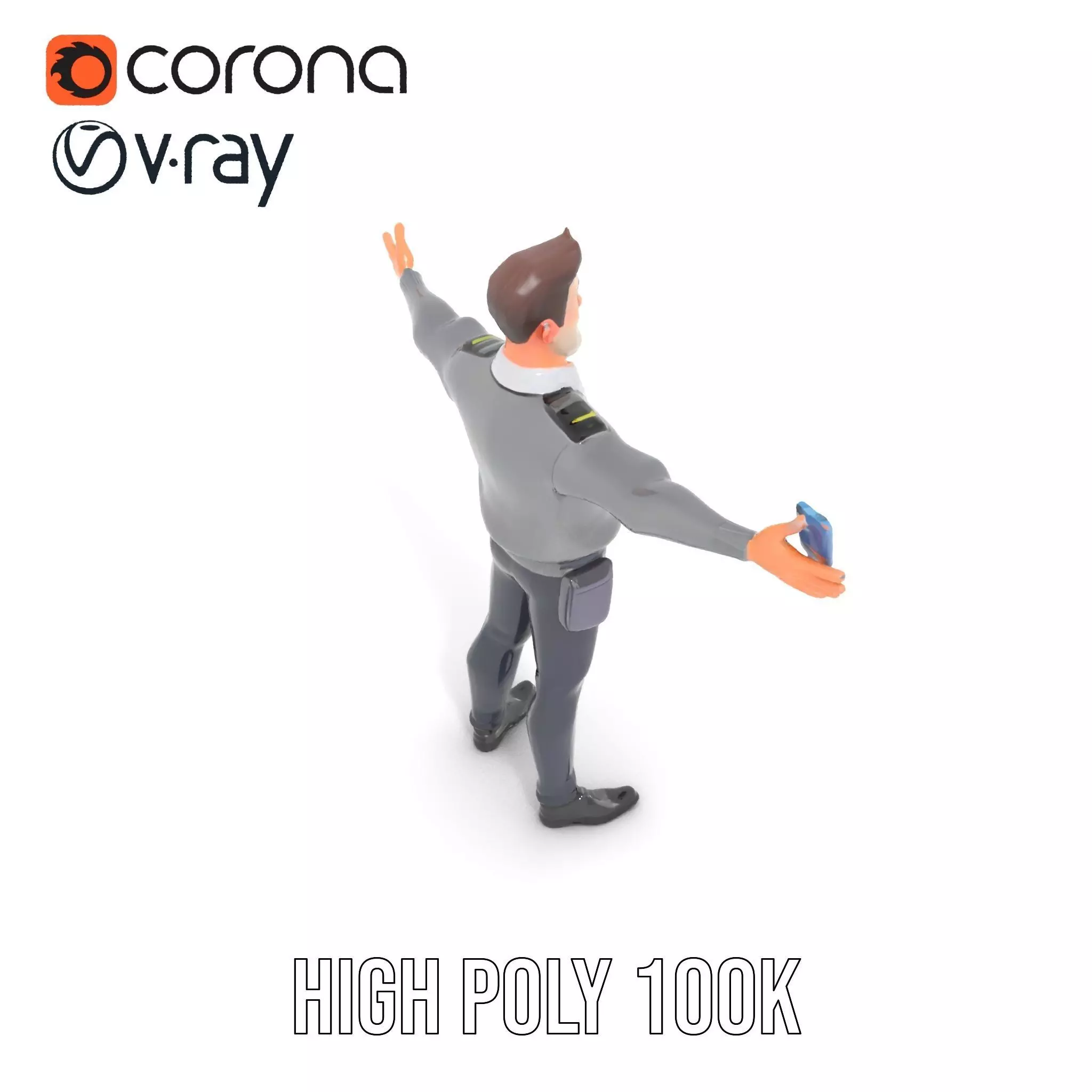 Police Officer Character Model Pack with Uniform and Accessories Low-poly 3D model_11