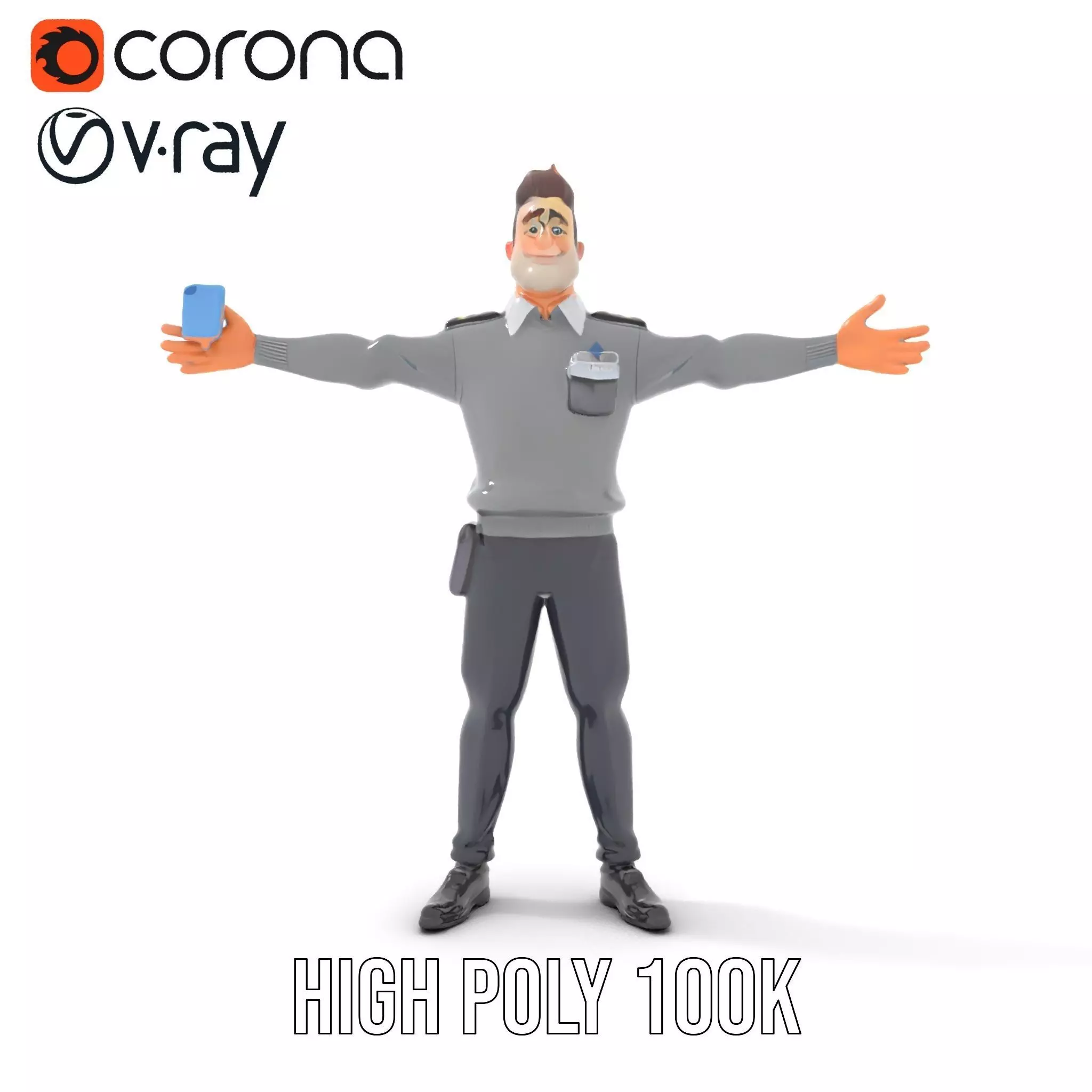 Police Officer Character Model Pack with Uniform and Accessories Low-poly 3D model_28