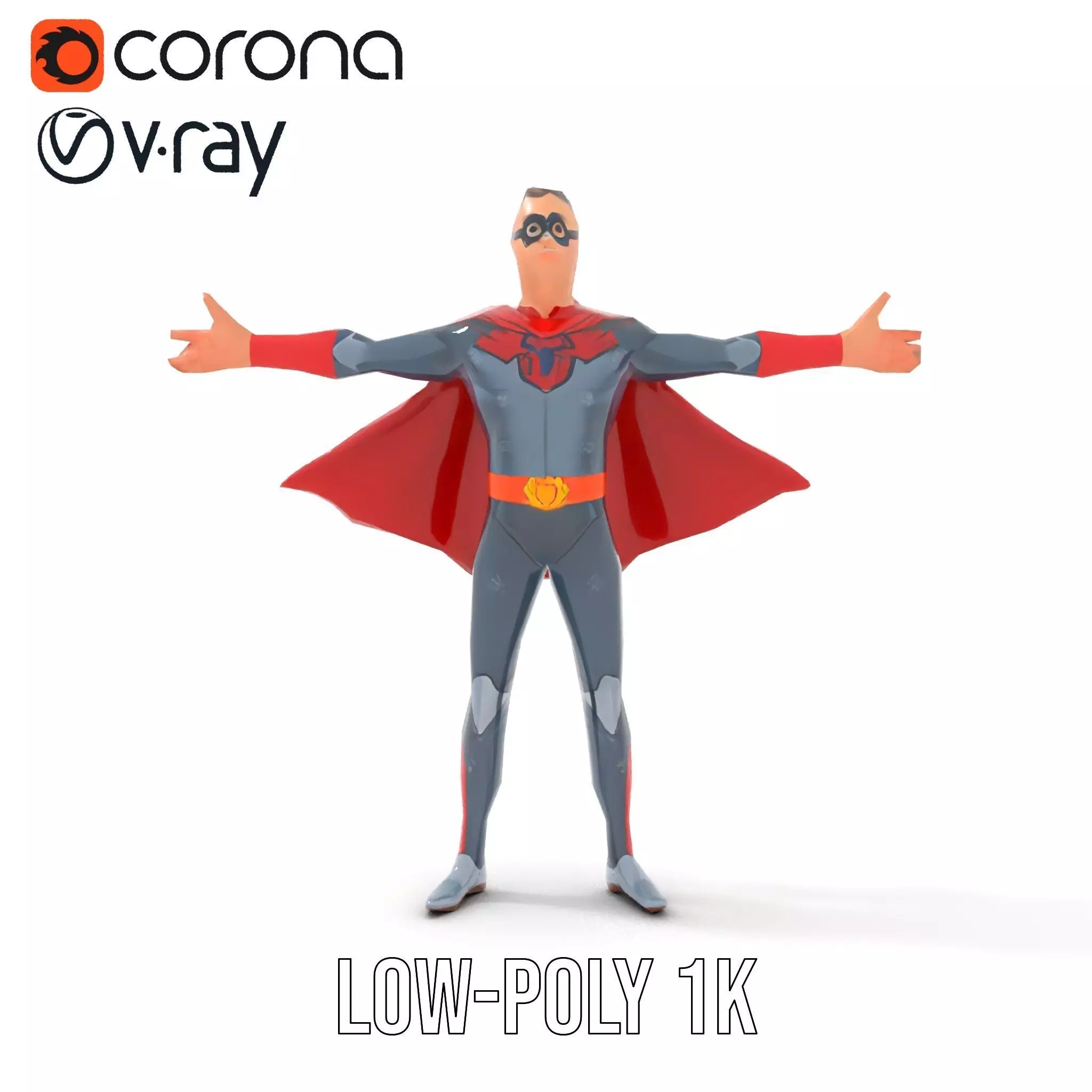 Superhero Character Model Pack with Cape and Mask Low-poly 3D model_25