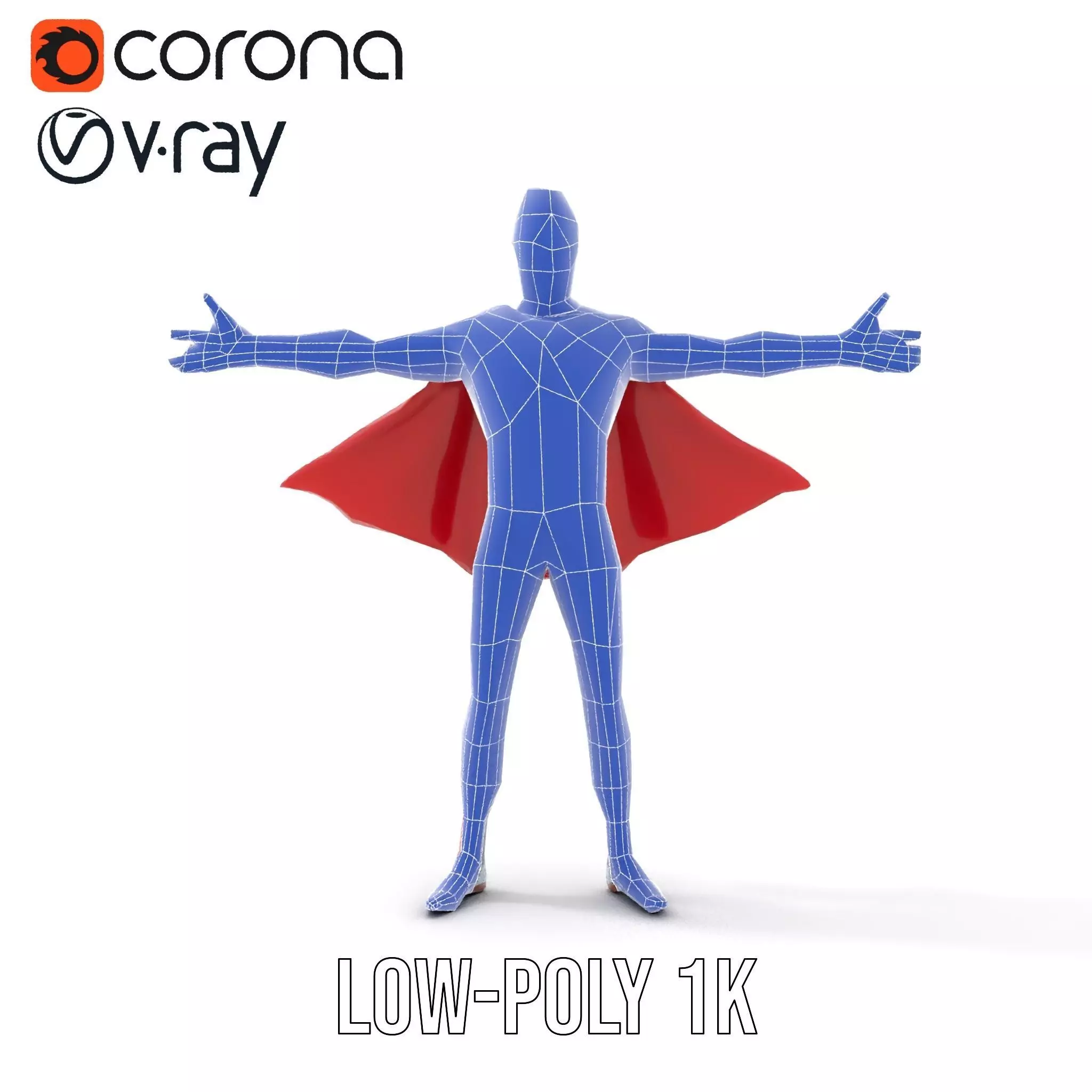 Superhero Character Model Pack with Cape and Mask Low-poly 3D model_28