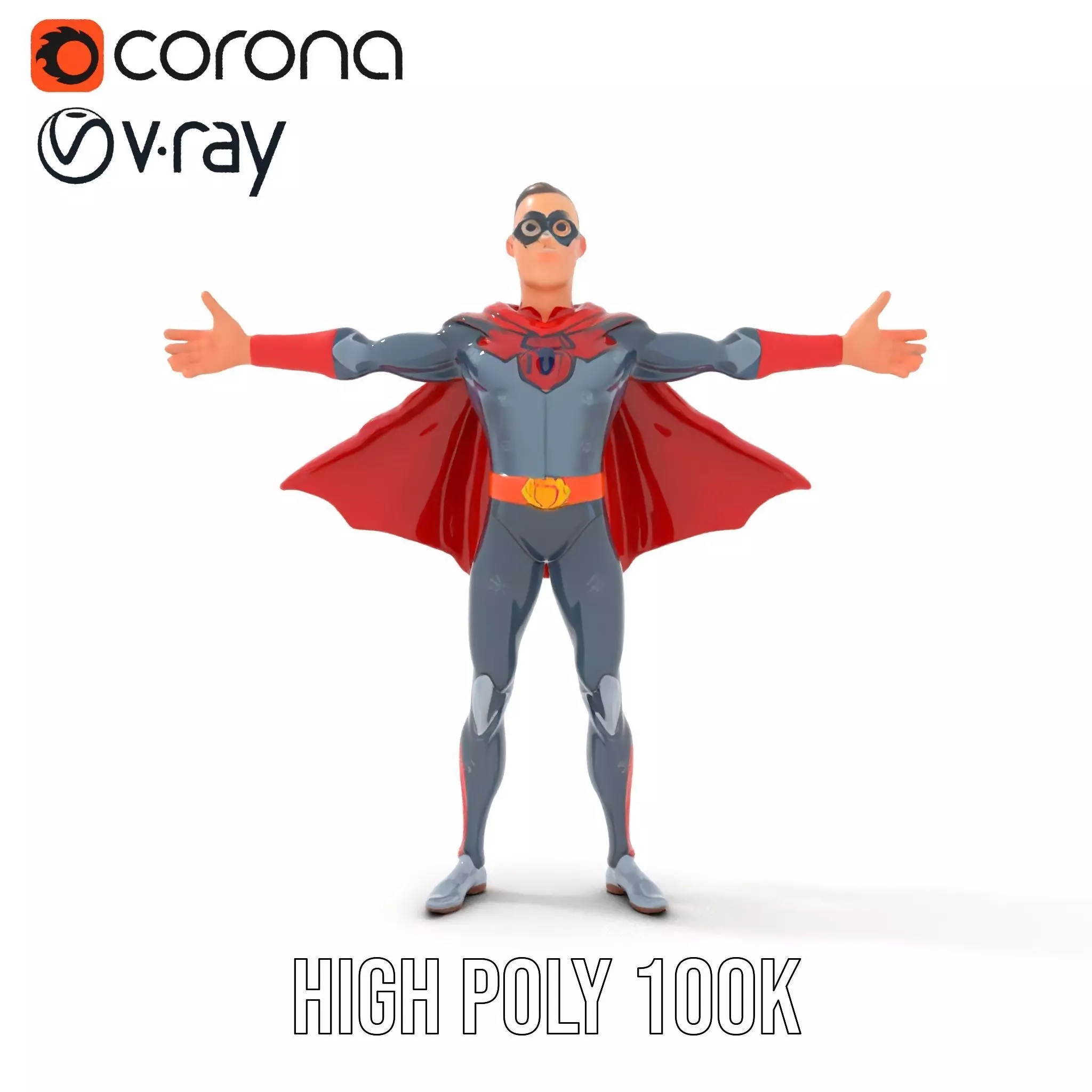Superhero Character Model Pack with Cape and Mask Low-poly 3D model_23