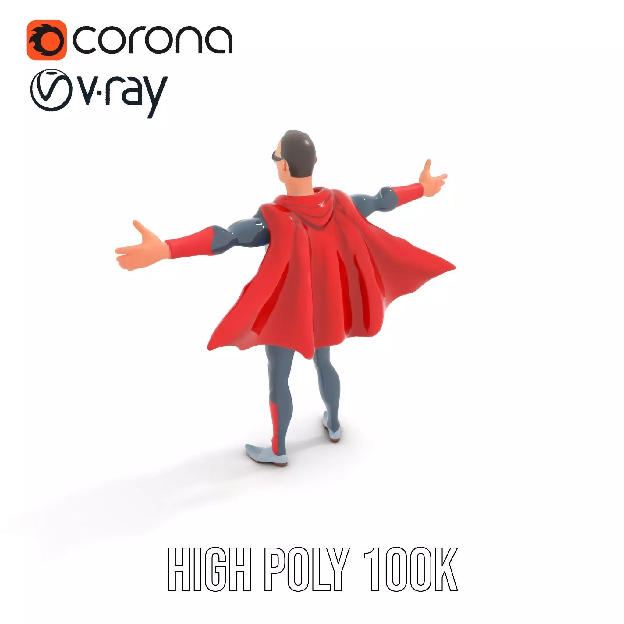 Superhero Character Model Pack with Cape and Mask Low-poly 3D model_9