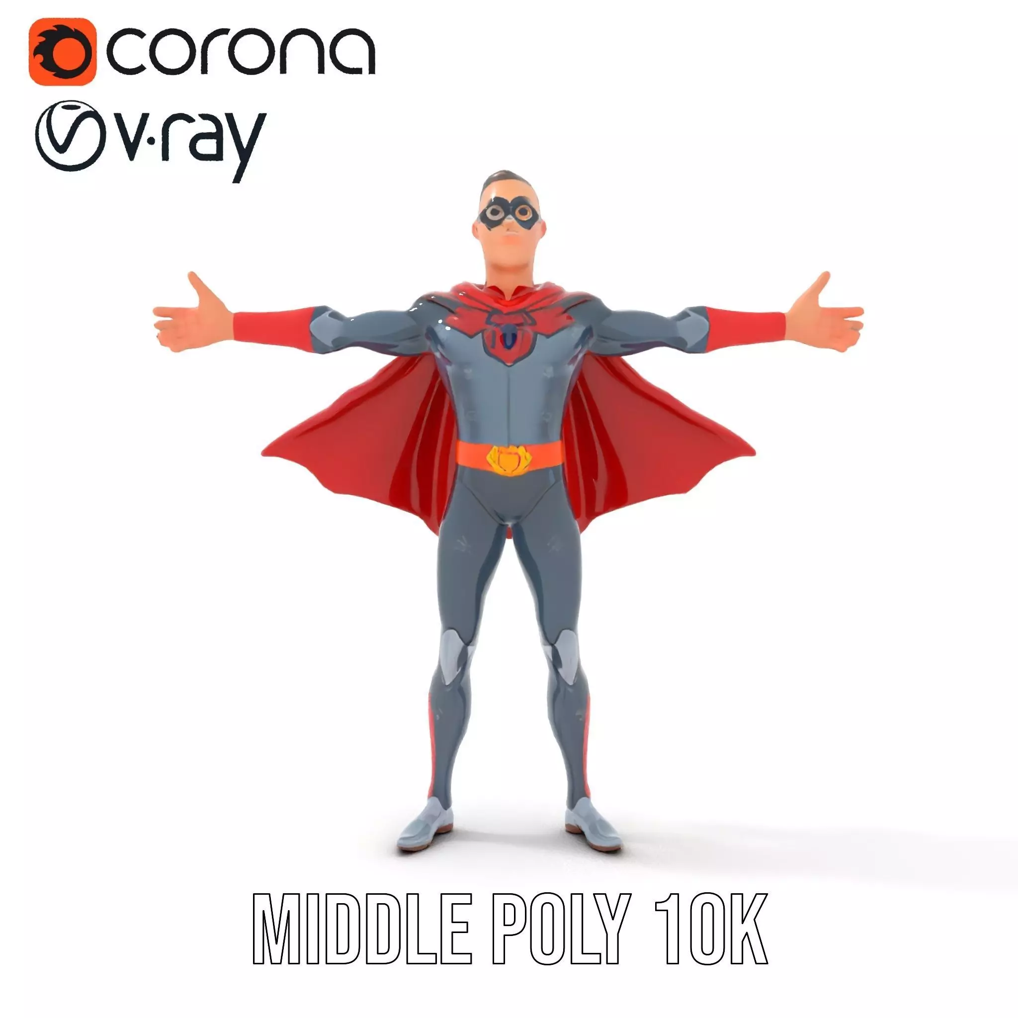 Superhero Character Model Pack with Cape and Mask Low-poly 3D model_21