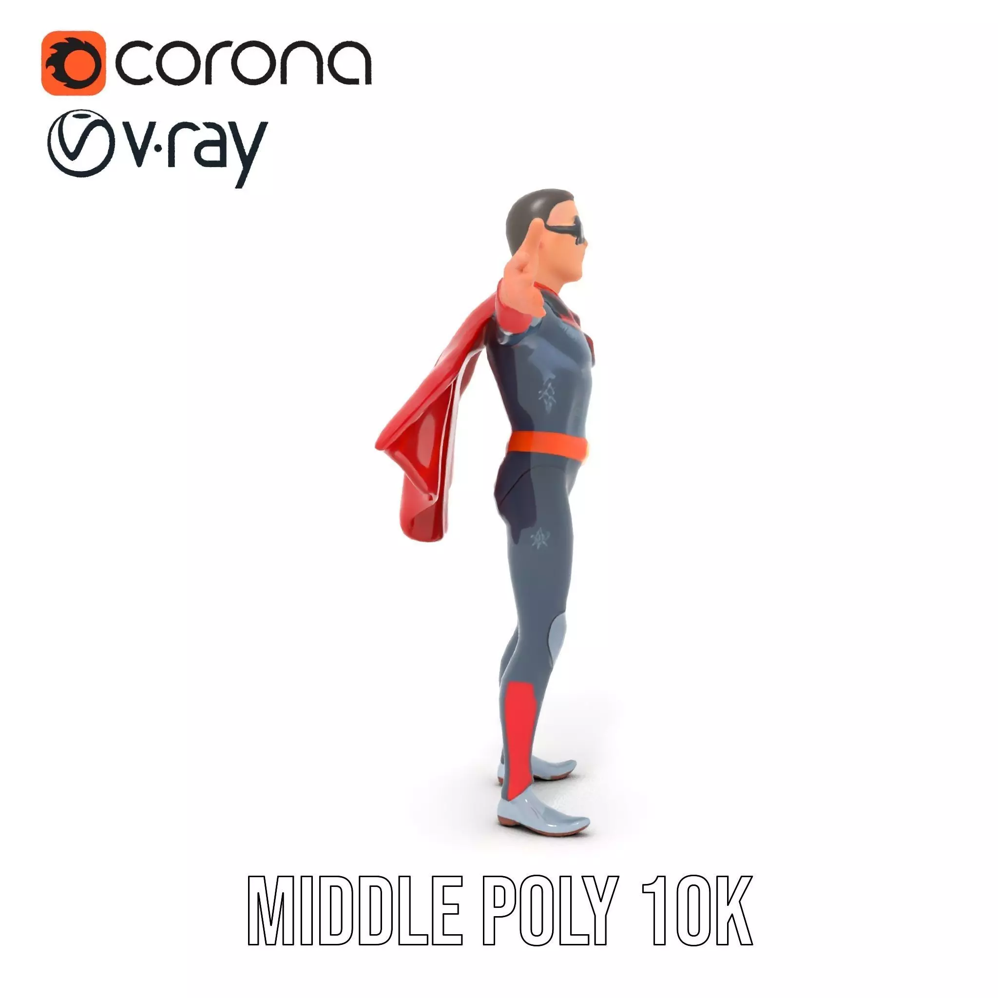 Superhero Character Model Pack with Cape and Mask Low-poly 3D model_12