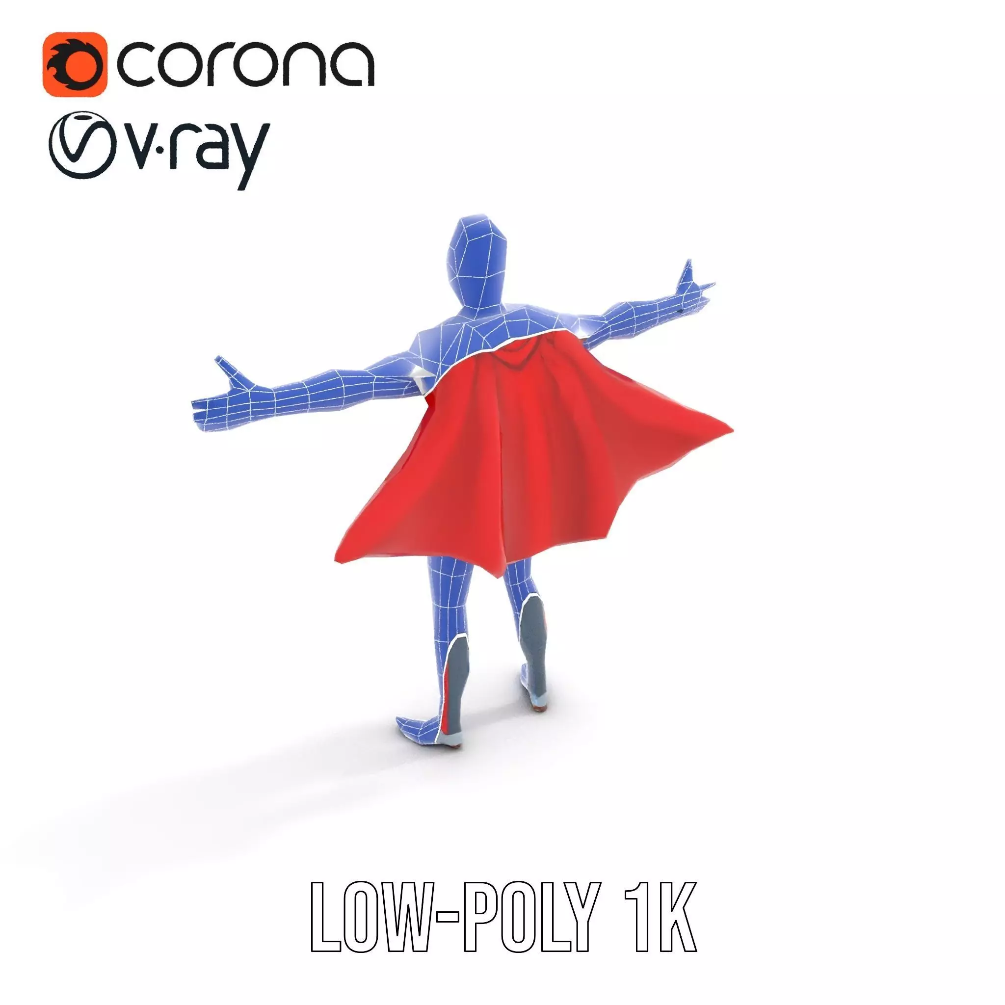 Superhero Character Model Pack with Cape and Mask Low-poly 3D model_13