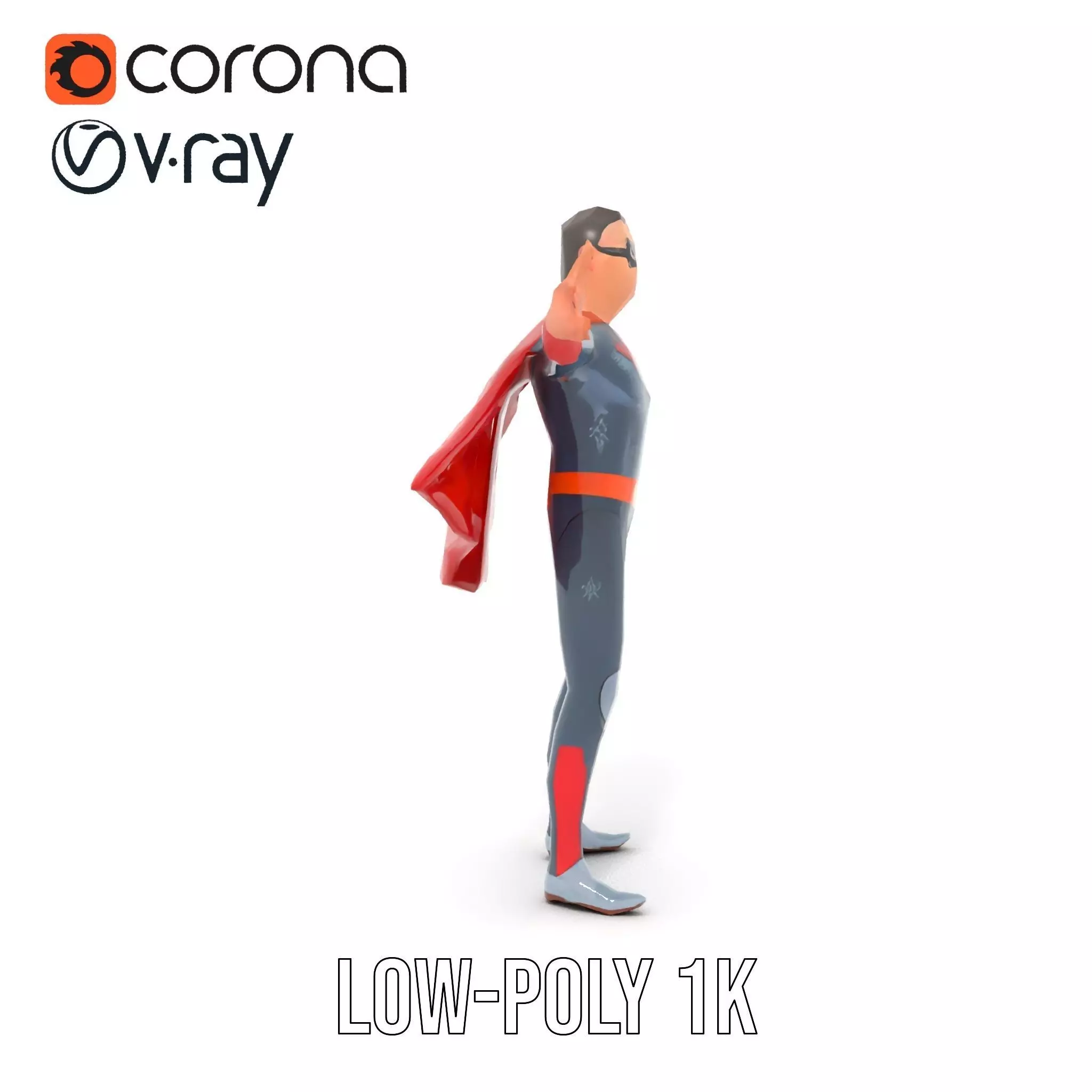 Superhero Character Model Pack with Cape and Mask Low-poly 3D model_11