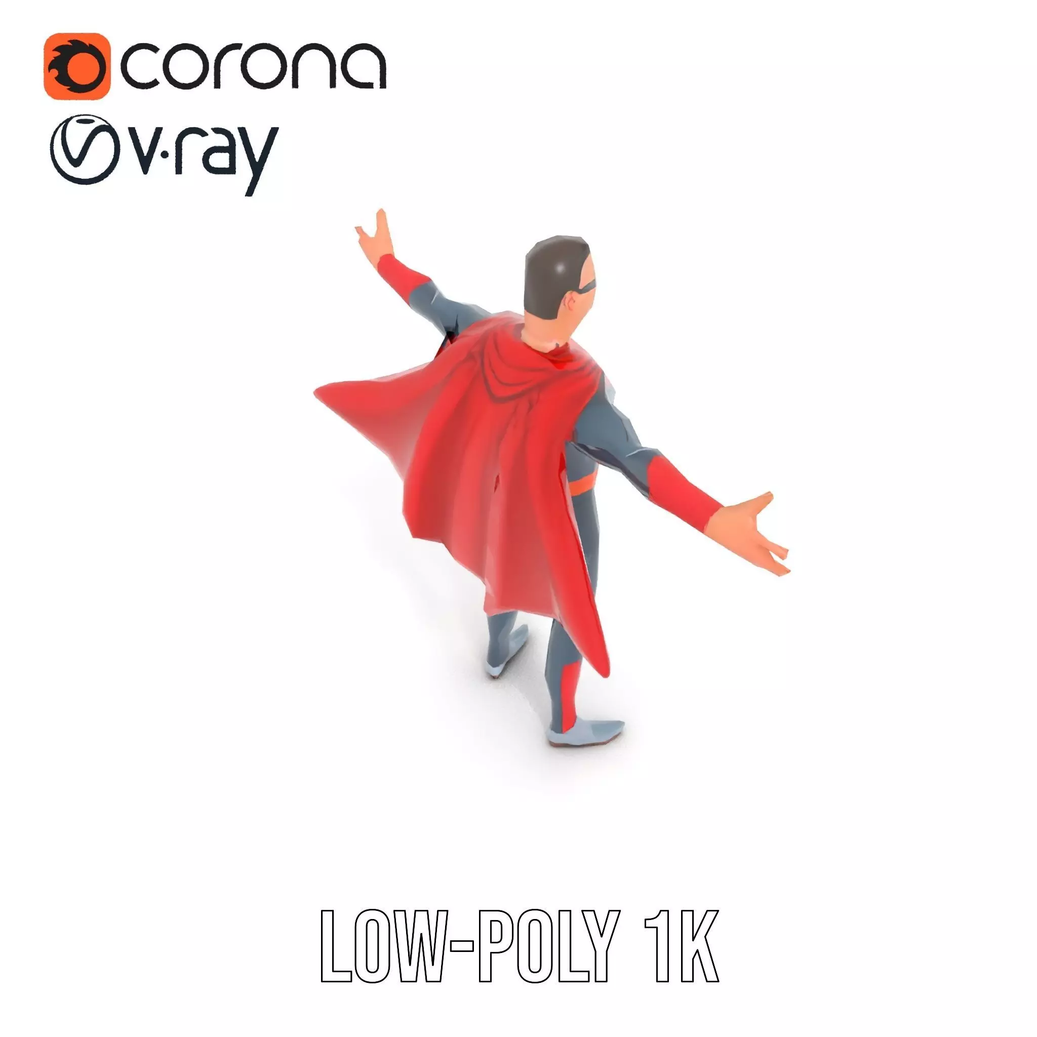 Superhero Character Model Pack with Cape and Mask Low-poly 3D model_16