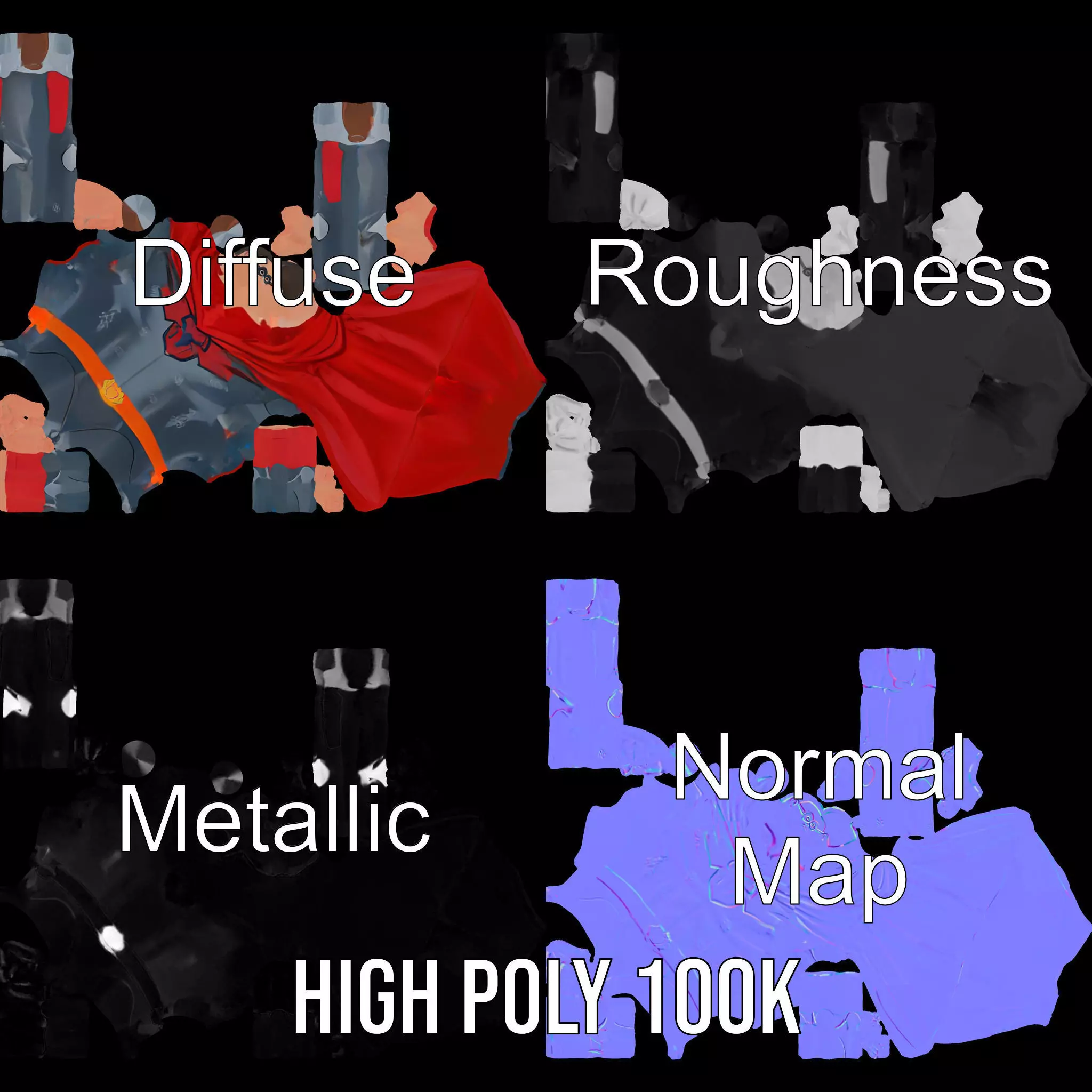 Superhero Character Model Pack with Cape and Mask Low-poly 3D model_3