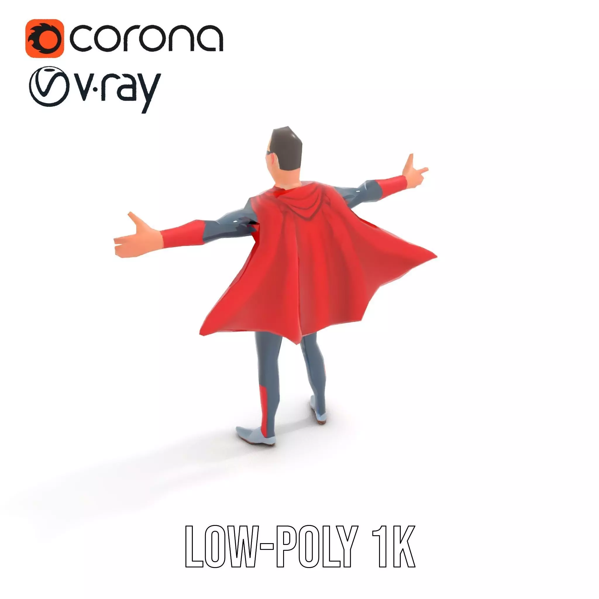 Superhero Character Model Pack with Cape and Mask Low-poly 3D model_7