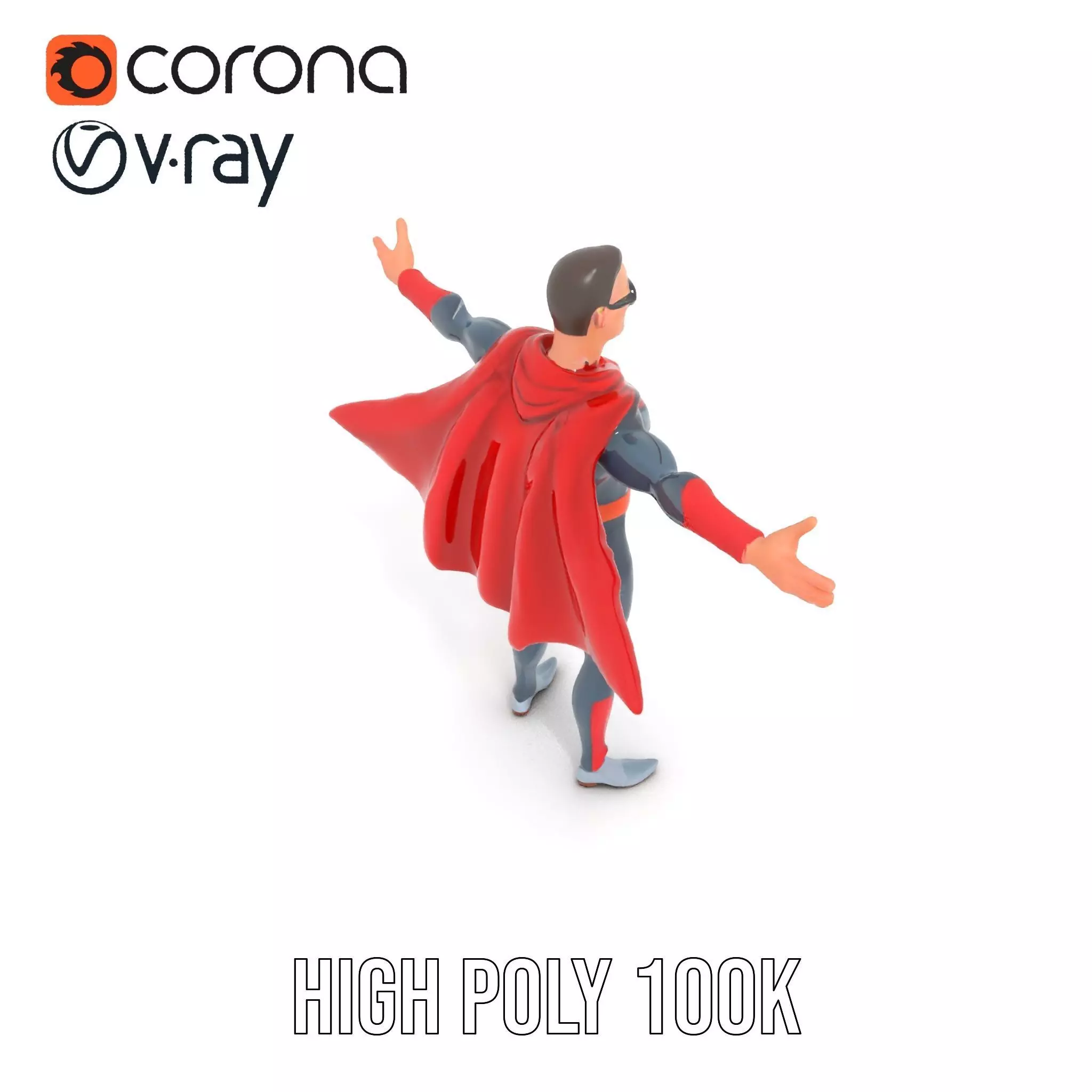 Superhero Character Model Pack with Cape and Mask Low-poly 3D model_14