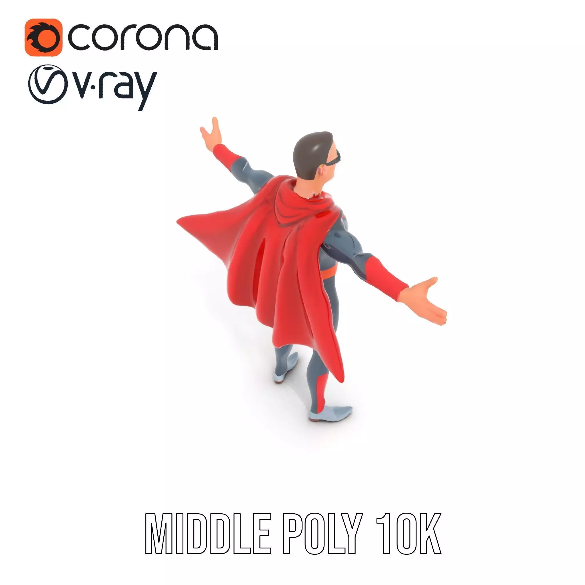 Superhero Character Model Pack with Cape and Mask Low-poly 3D model_5