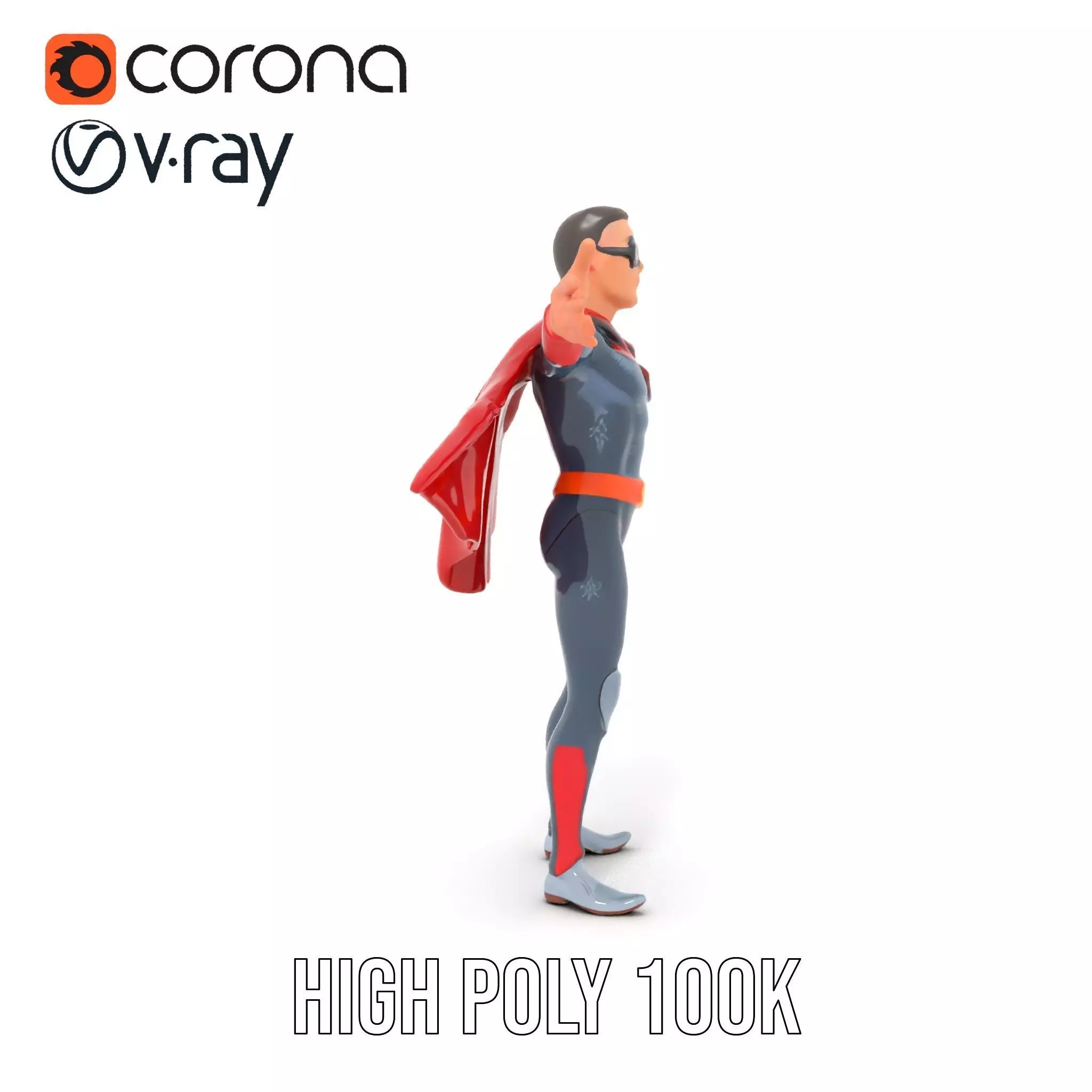 Superhero Character Model Pack with Cape and Mask Low-poly 3D model_26