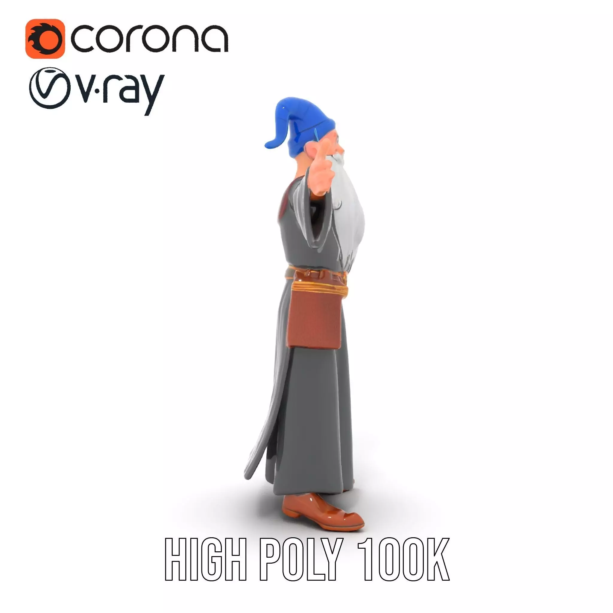 Wizard Character Model Pack with Extended Arms and Beard Low-poly 3D model_18