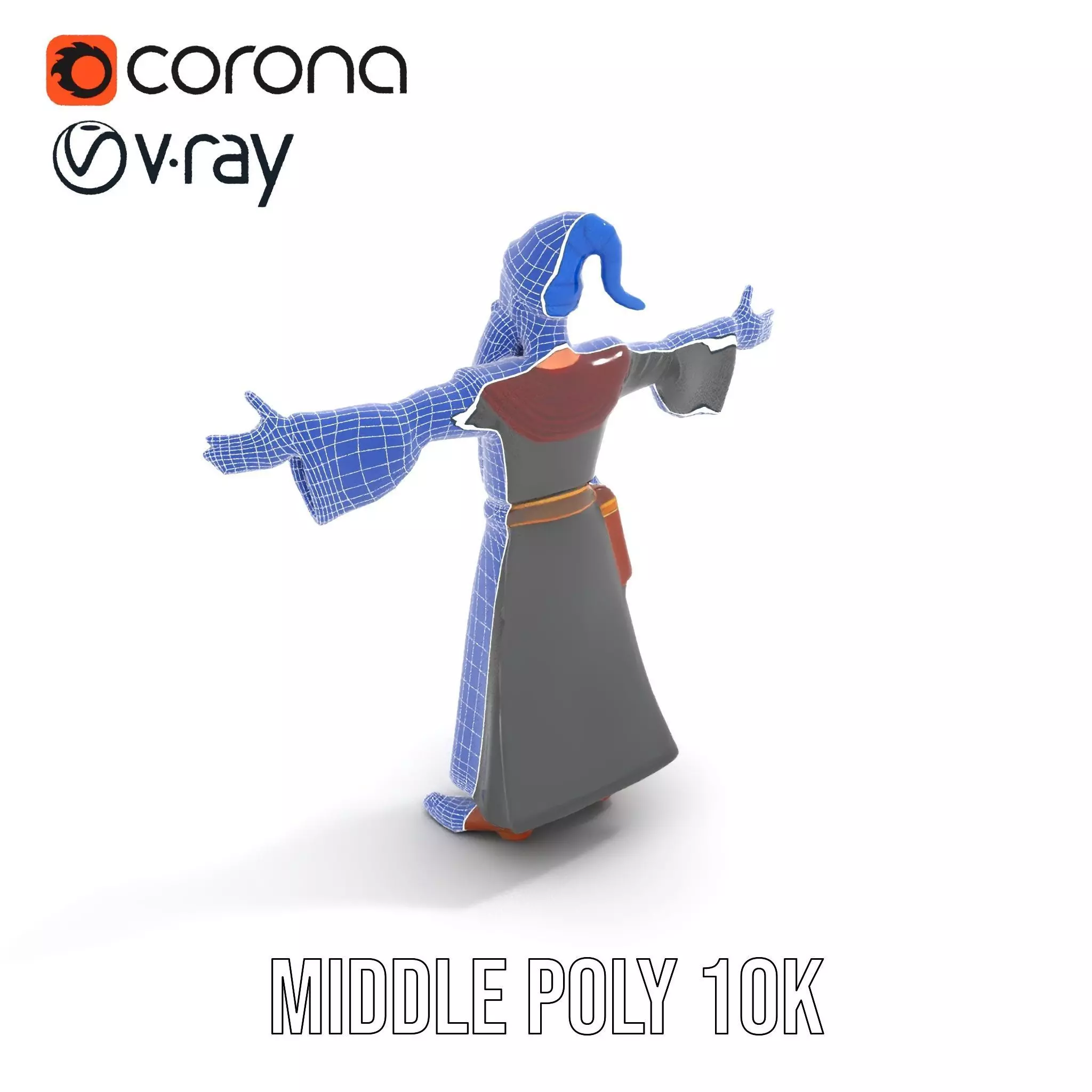 Wizard Character Model Pack with Extended Arms and Beard Low-poly 3D model_21
