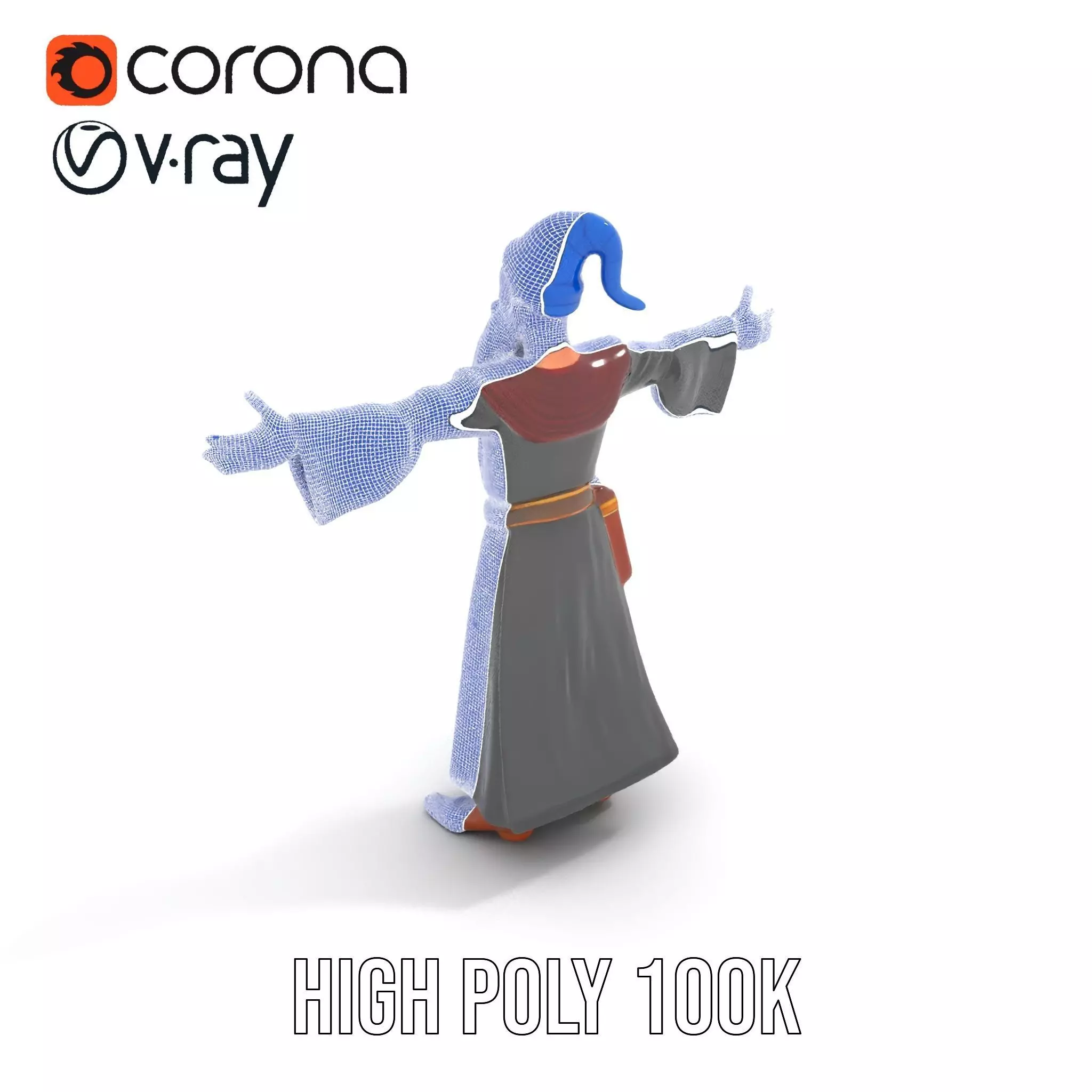 Wizard Character Model Pack with Extended Arms and Beard Low-poly 3D model_29