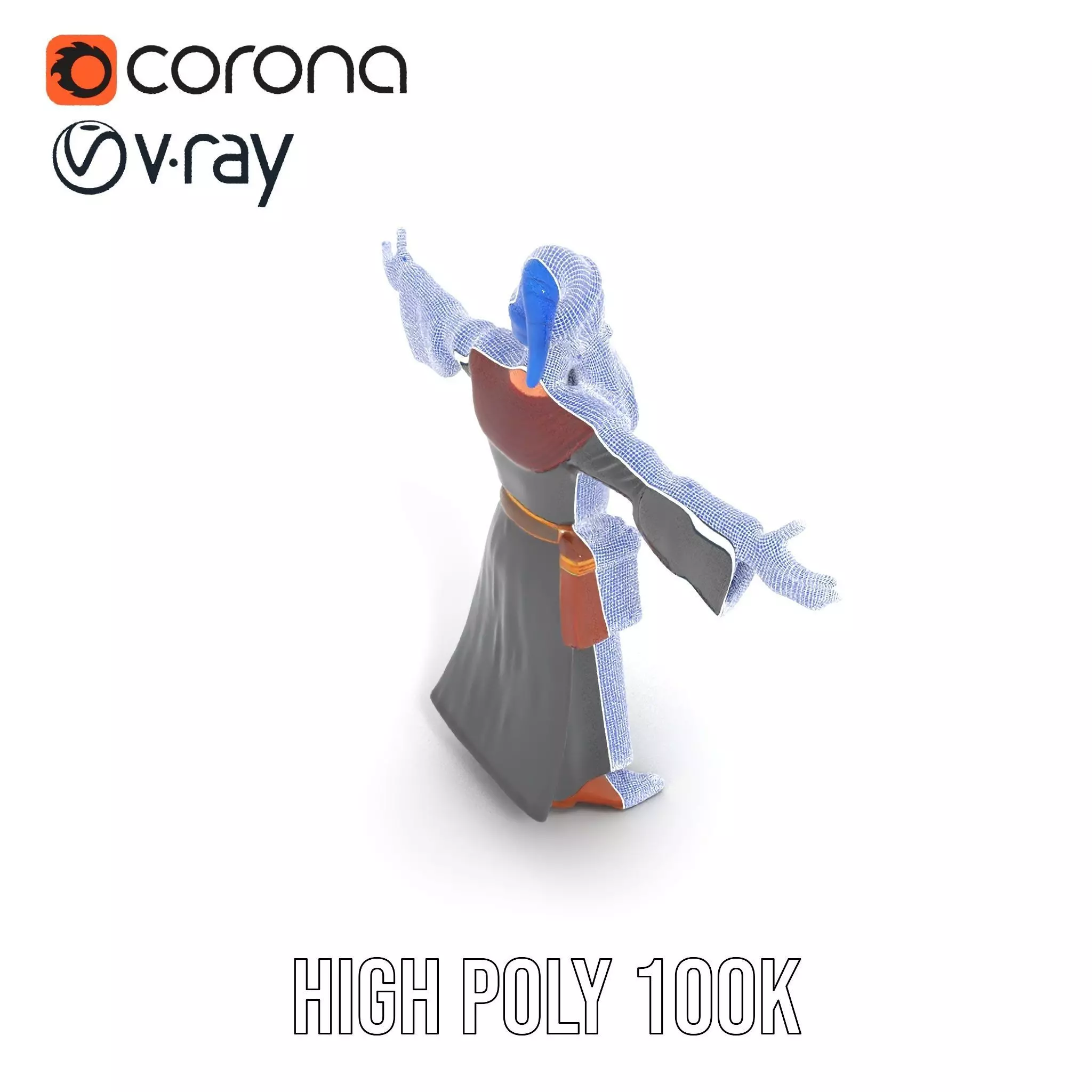 Wizard Character Model Pack with Extended Arms and Beard Low-poly 3D model_32