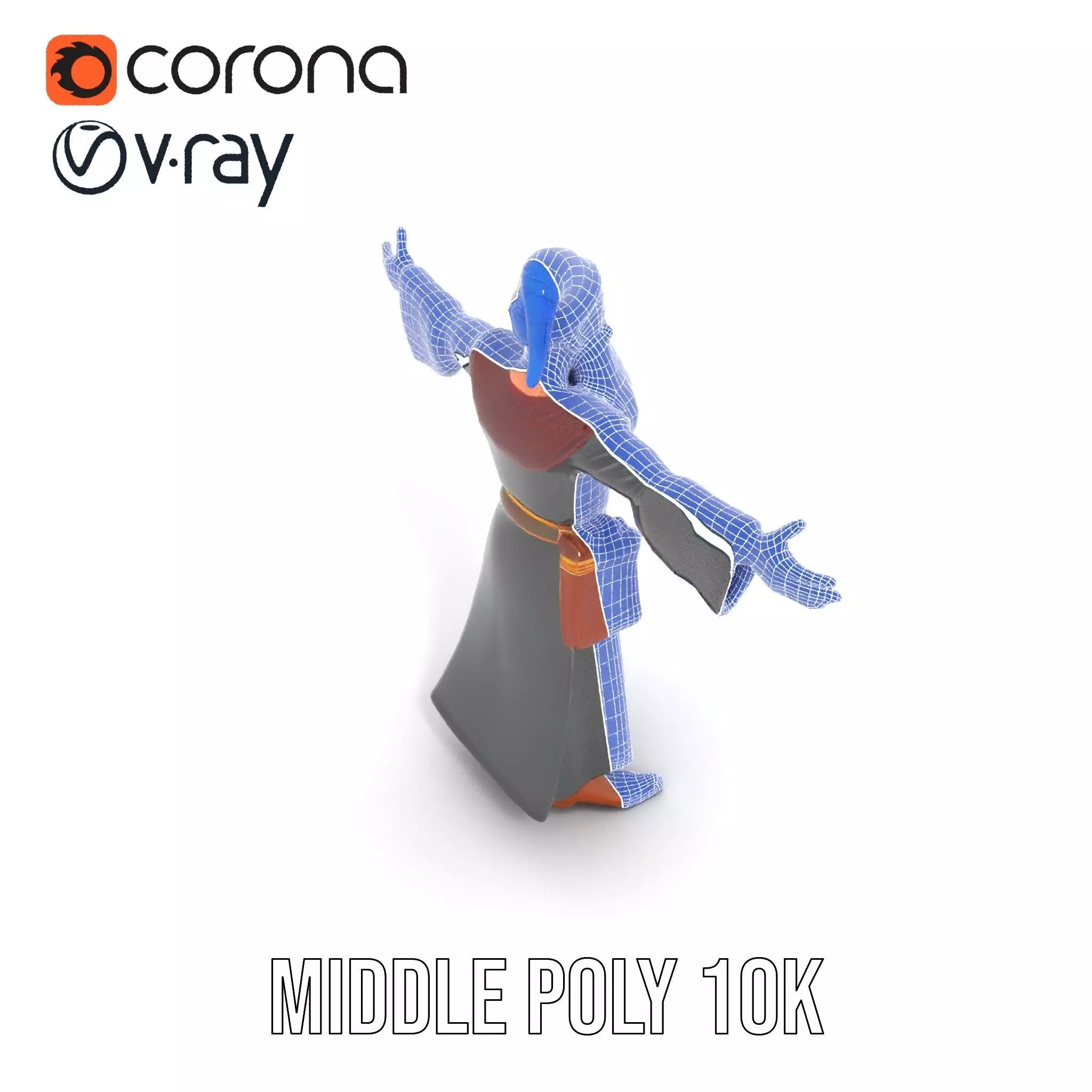 Wizard Character Model Pack with Extended Arms and Beard Low-poly 3D model_30
