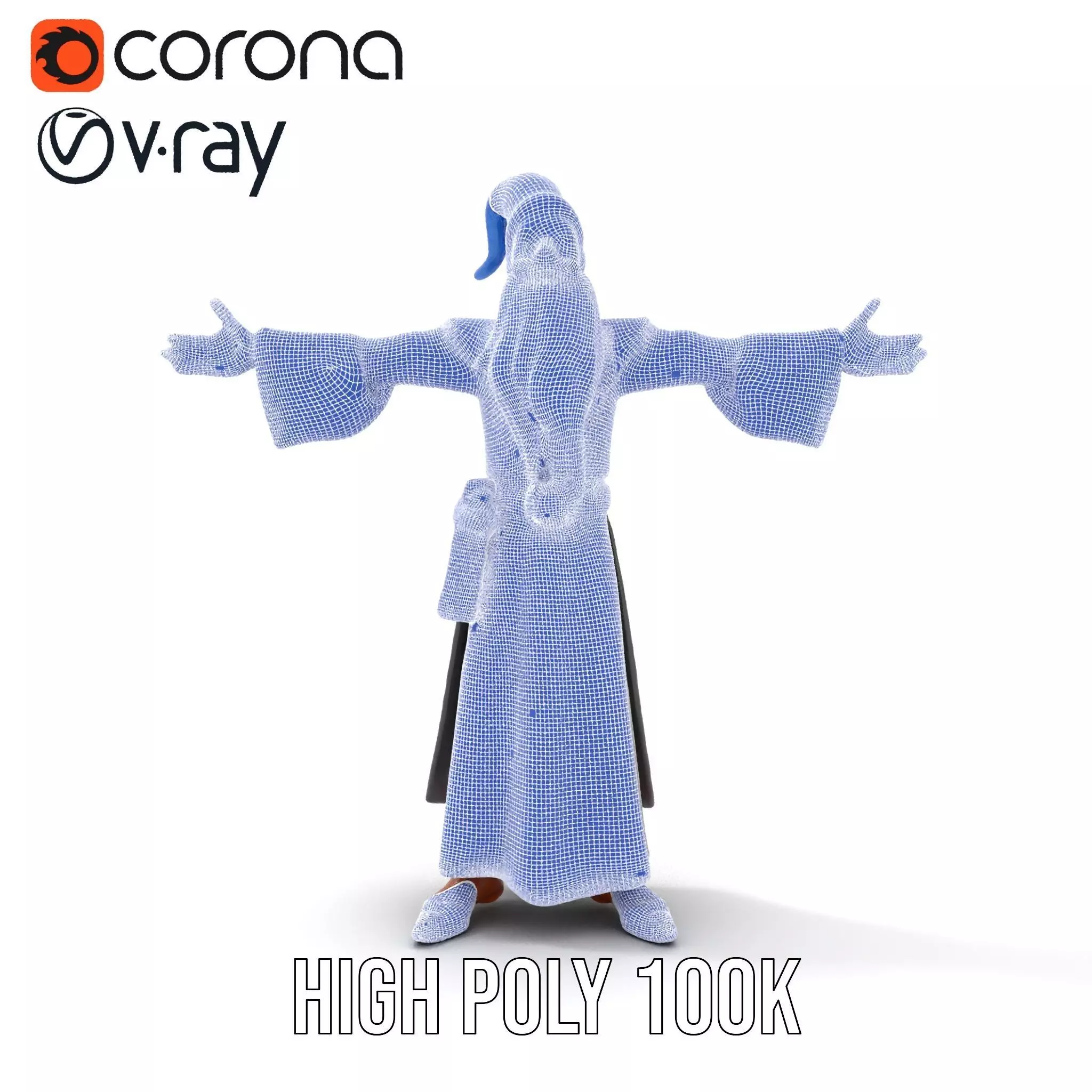 Wizard Character Model Pack with Extended Arms and Beard Low-poly 3D model_33