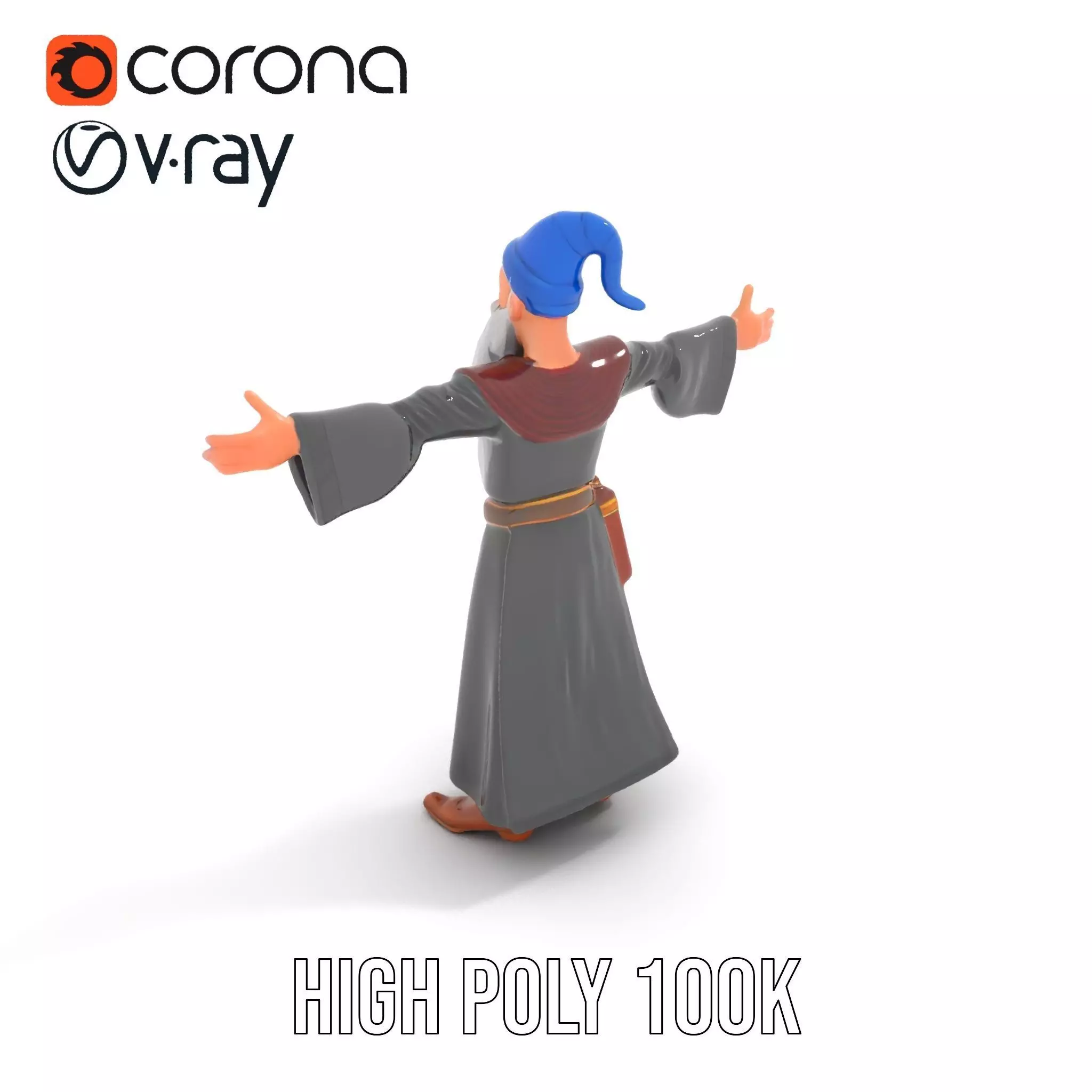 Wizard Character Model Pack with Extended Arms and Beard Low-poly 3D model_12