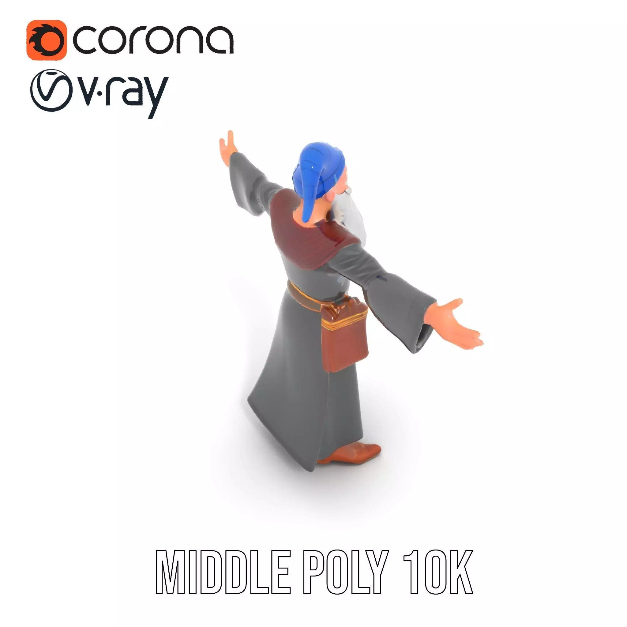 Wizard Character Model Pack with Extended Arms and Beard Low-poly 3D model_19