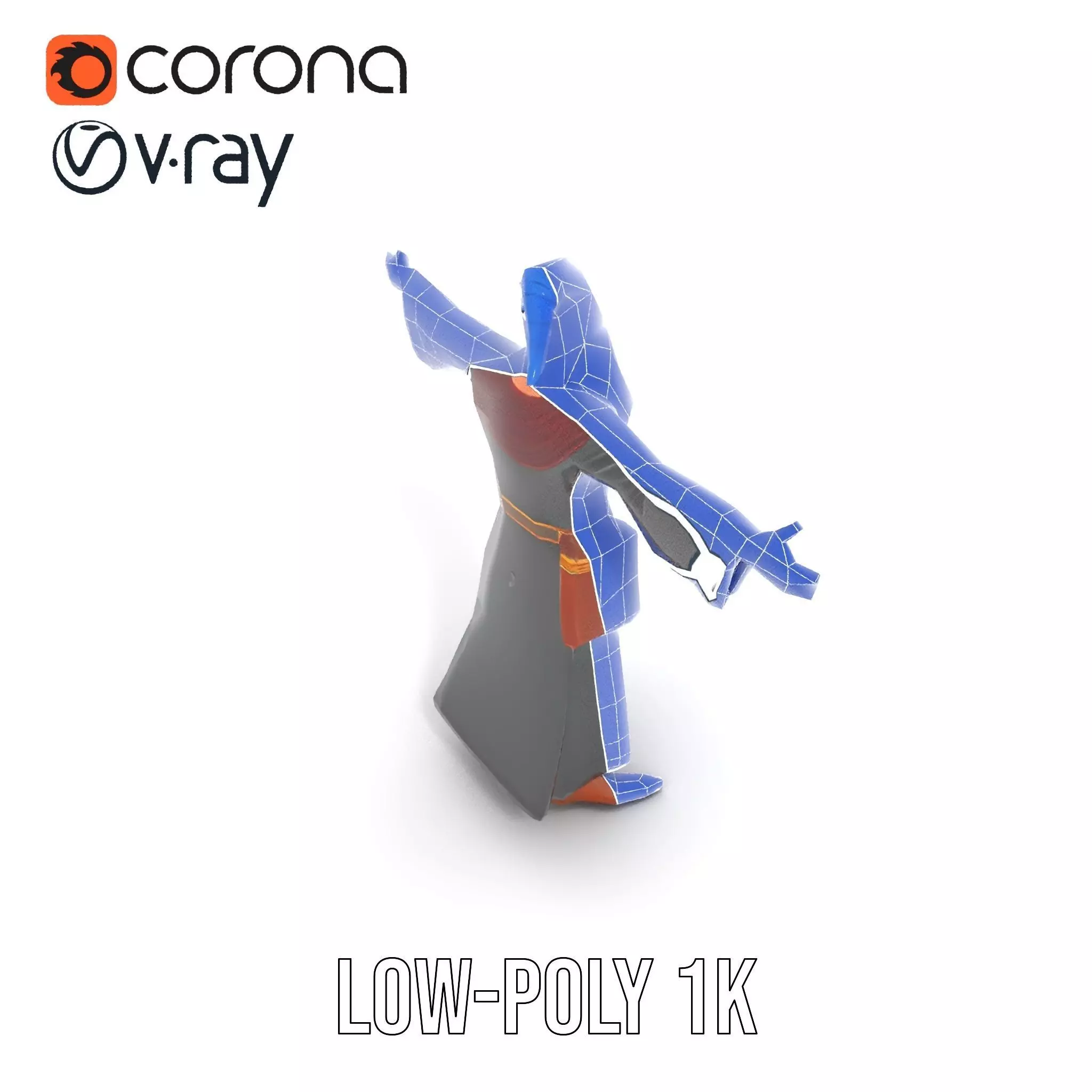Wizard Character Model Pack with Extended Arms and Beard Low-poly 3D model_28