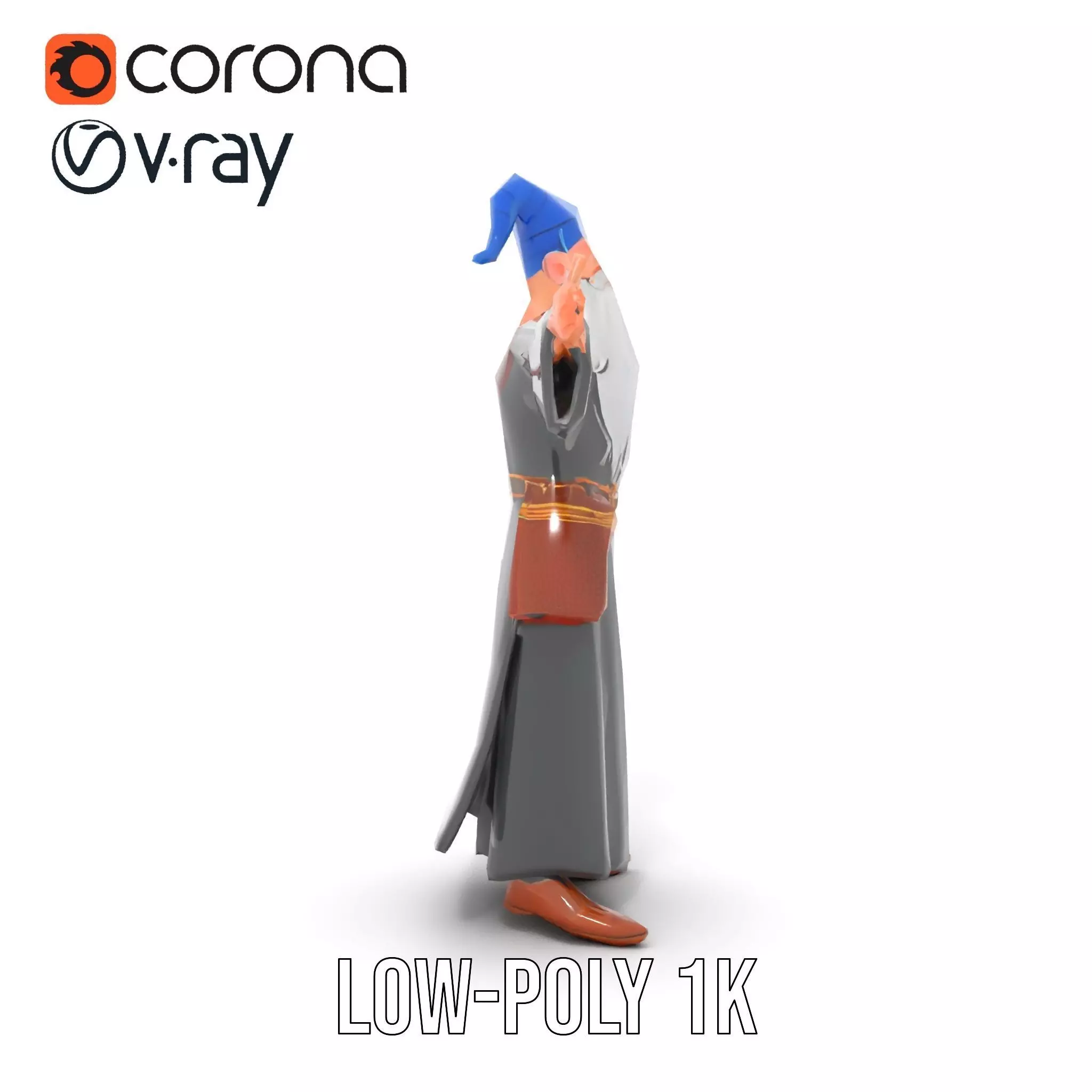 Wizard Character Model Pack with Extended Arms and Beard Low-poly 3D model_17