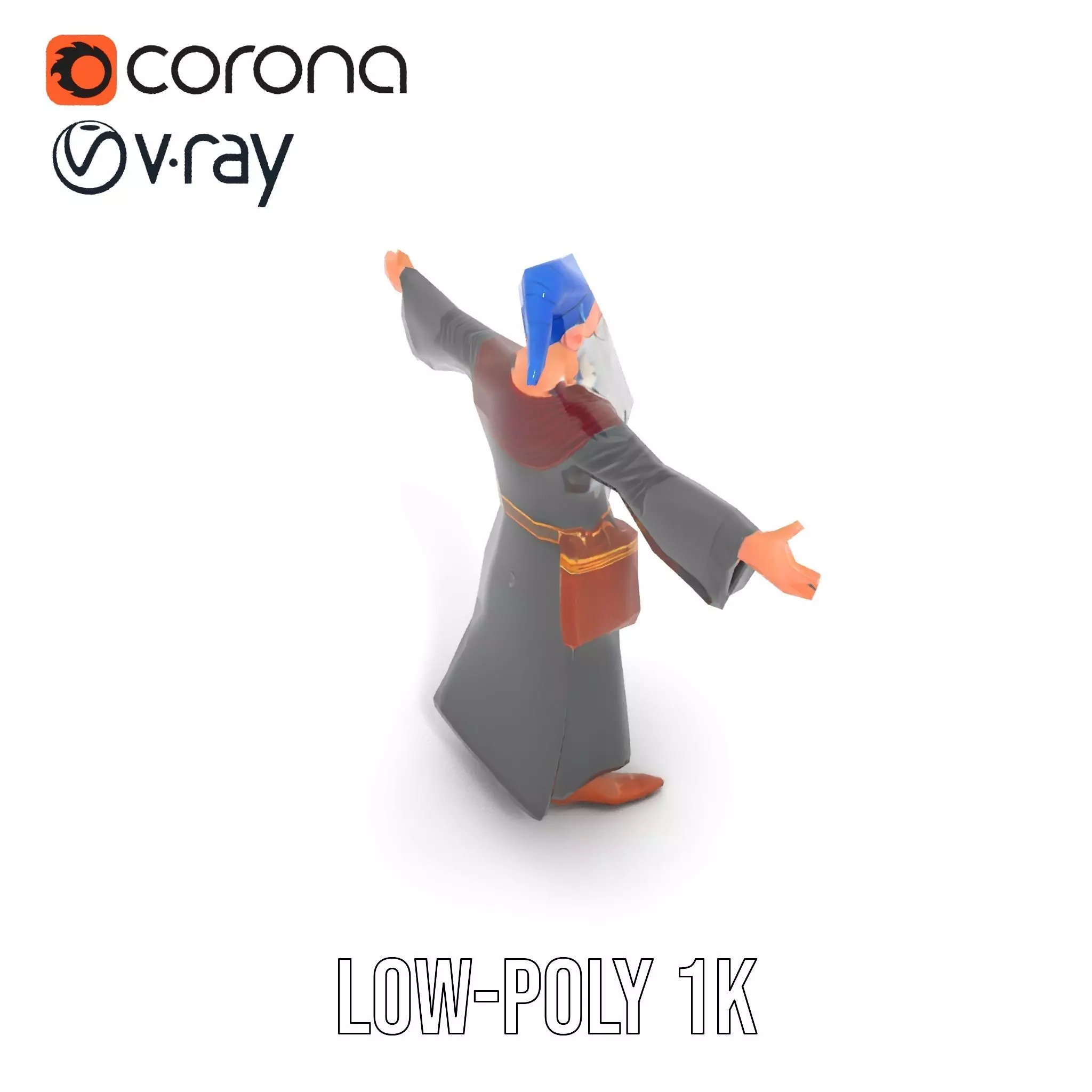 Wizard Character Model Pack with Extended Arms and Beard Low-poly 3D model_14