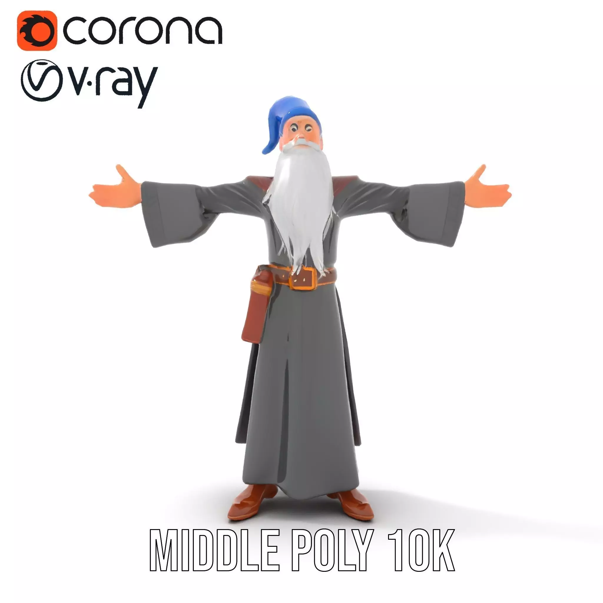 Wizard Character Model Pack with Extended Arms and Beard Low-poly 3D model_16
