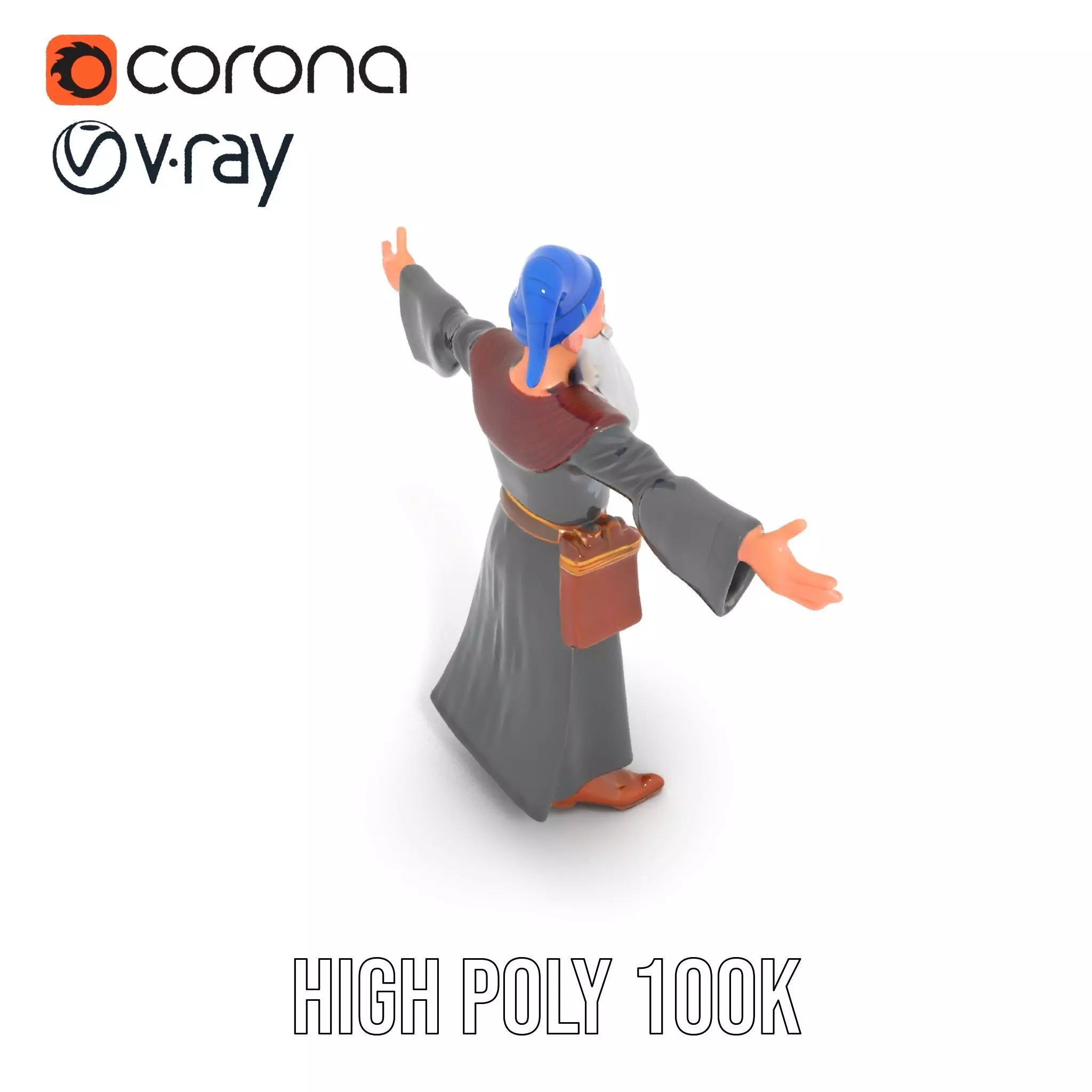 Wizard Character Model Pack with Extended Arms and Beard Low-poly 3D model_23
