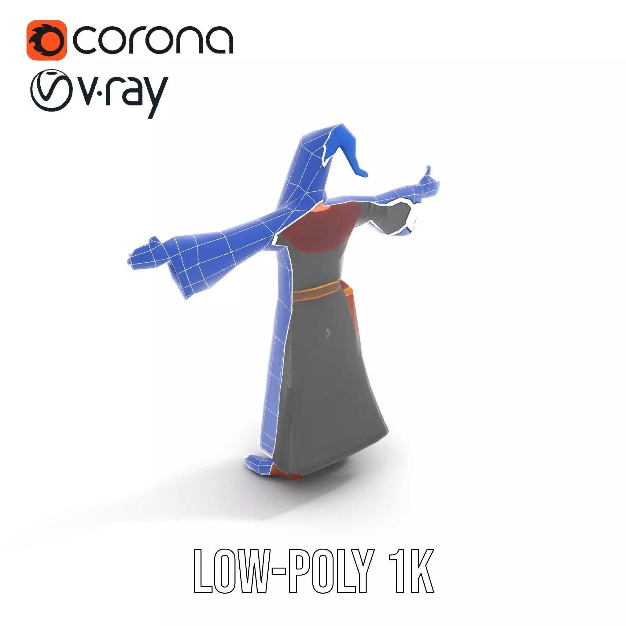 Wizard Character Model Pack with Extended Arms and Beard Low-poly 3D model_31