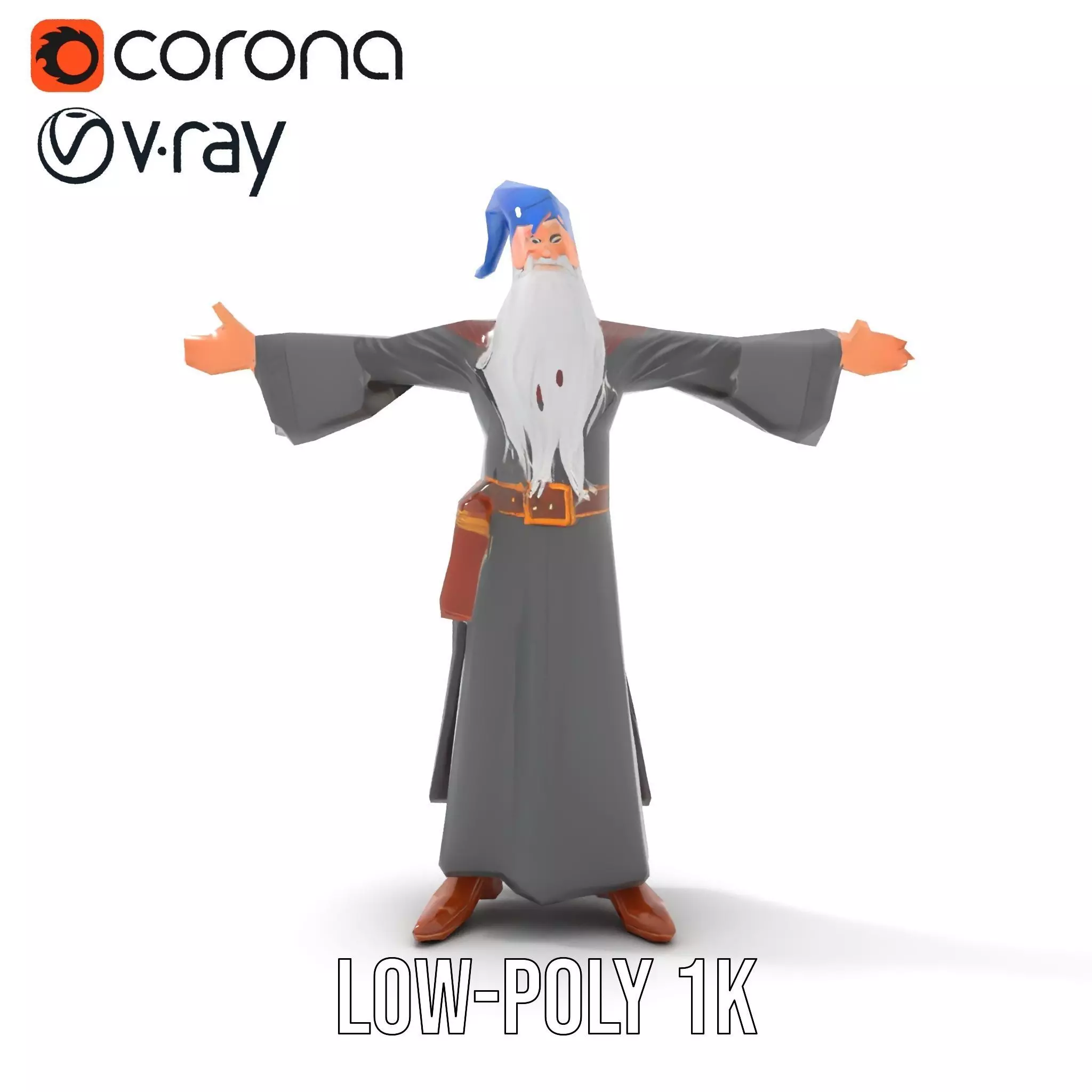 Wizard Character Model Pack with Extended Arms and Beard Low-poly 3D model_20