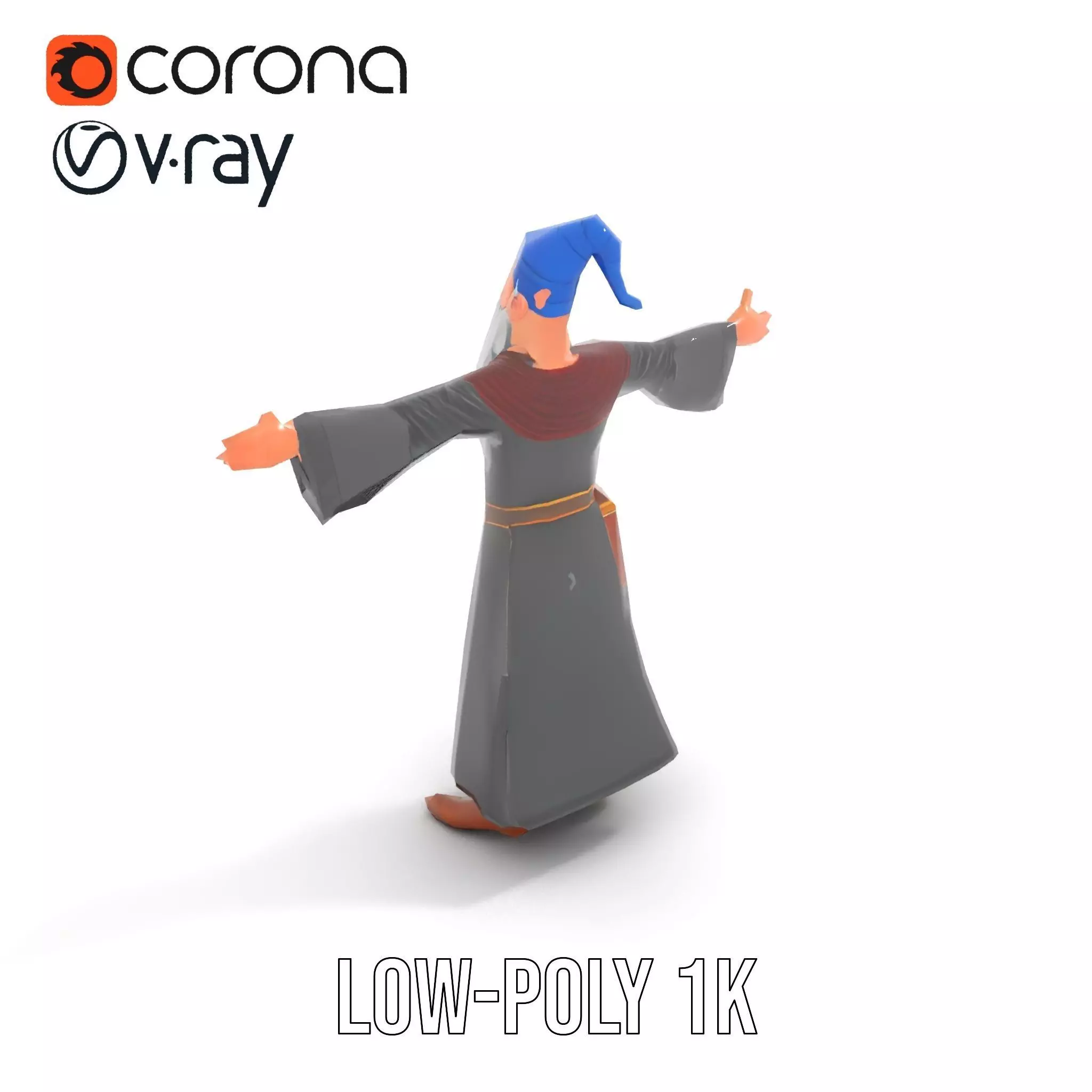 Wizard Character Model Pack with Extended Arms and Beard Low-poly 3D model_7