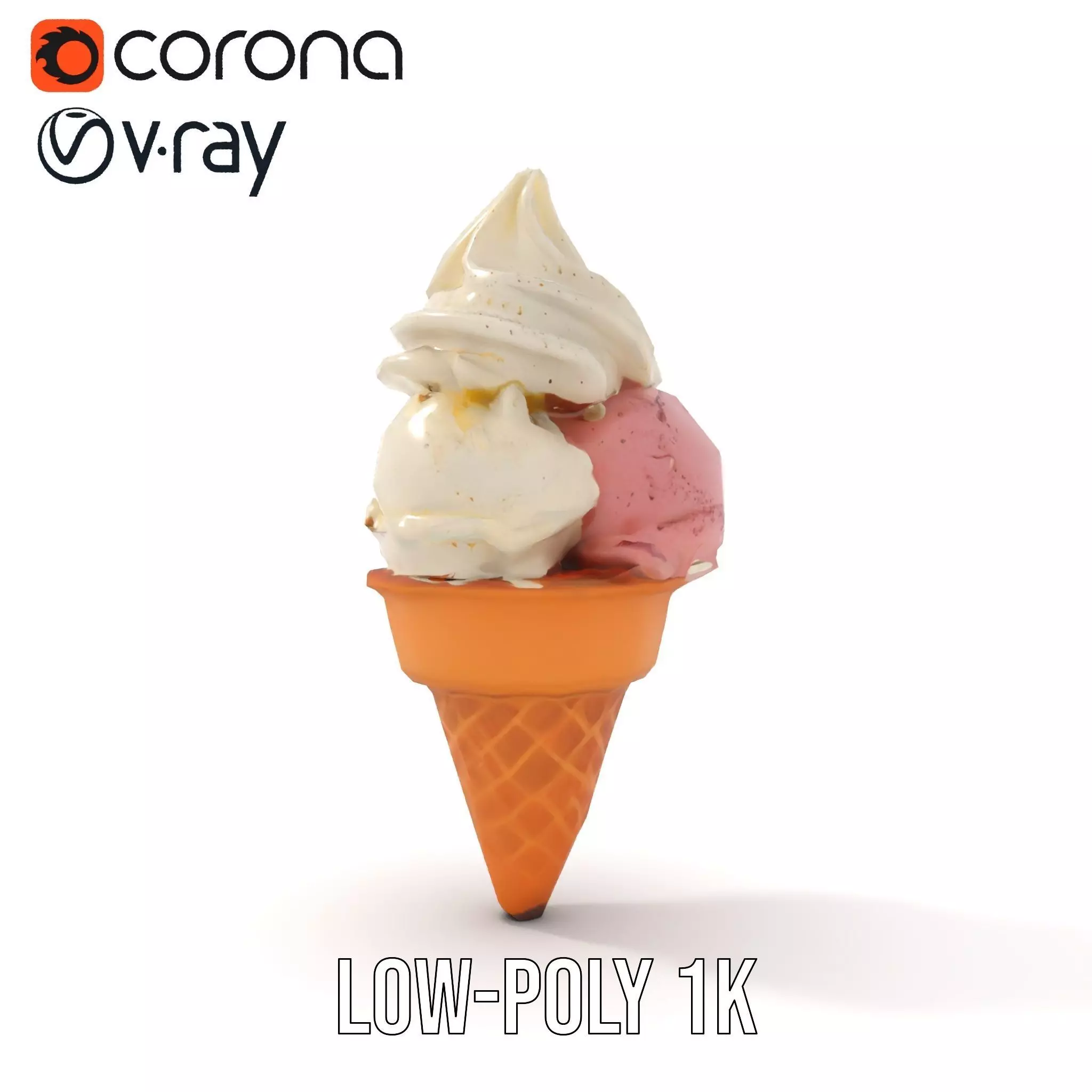 Ice Cream Cone with Scoops Model Pack Low-poly 3D model_22