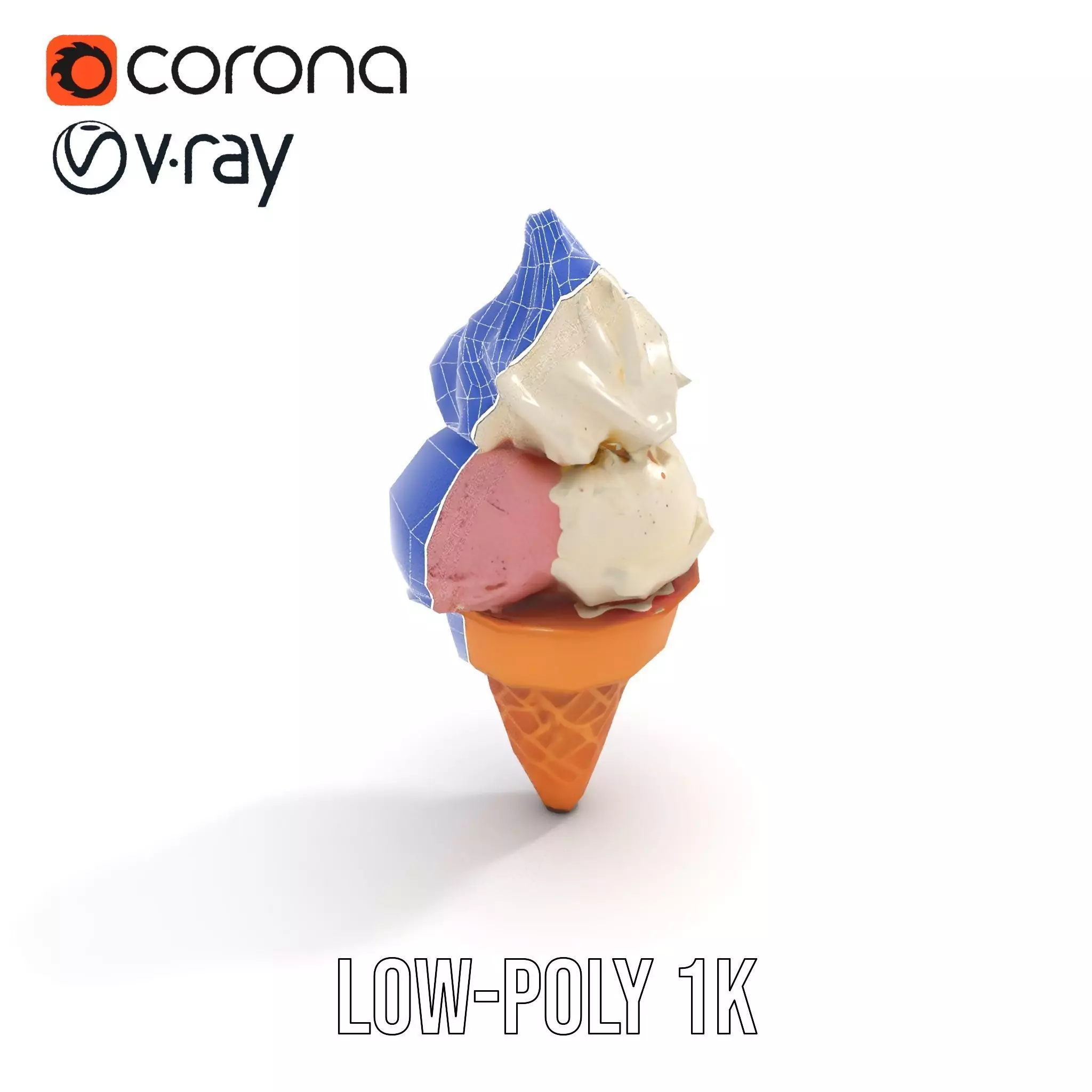Ice Cream Cone with Scoops Model Pack Low-poly 3D model_9