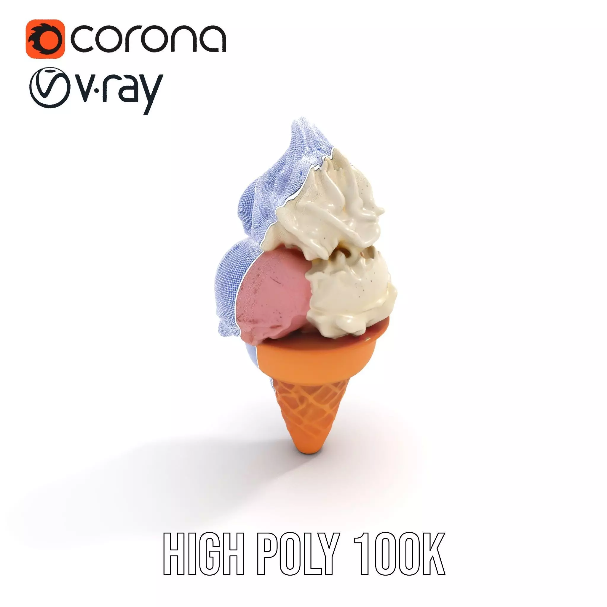 Ice Cream Cone with Scoops Model Pack Low-poly 3D model_32