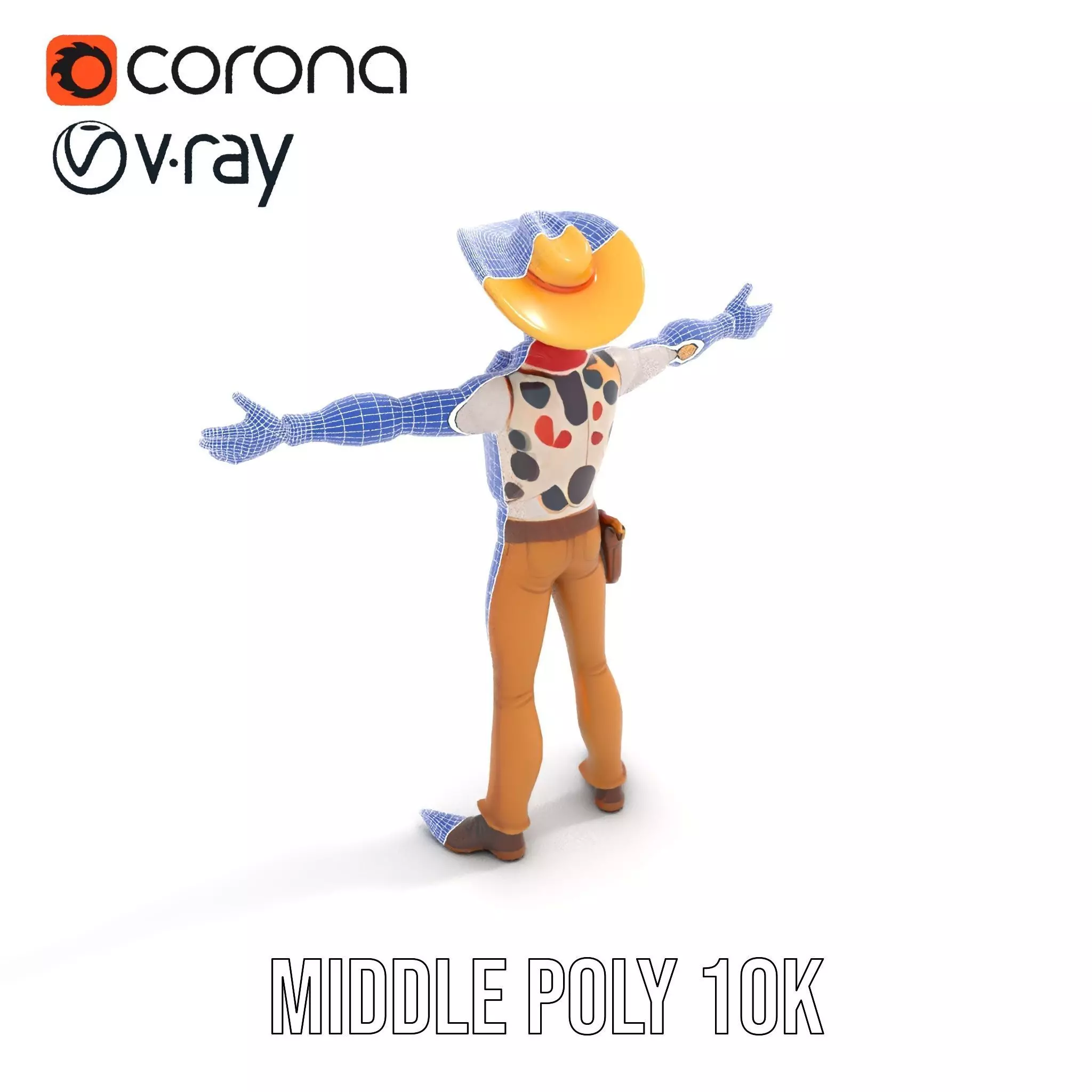 Cowboy Character Model Pack with Detailed Textures Low-poly 3D model_20