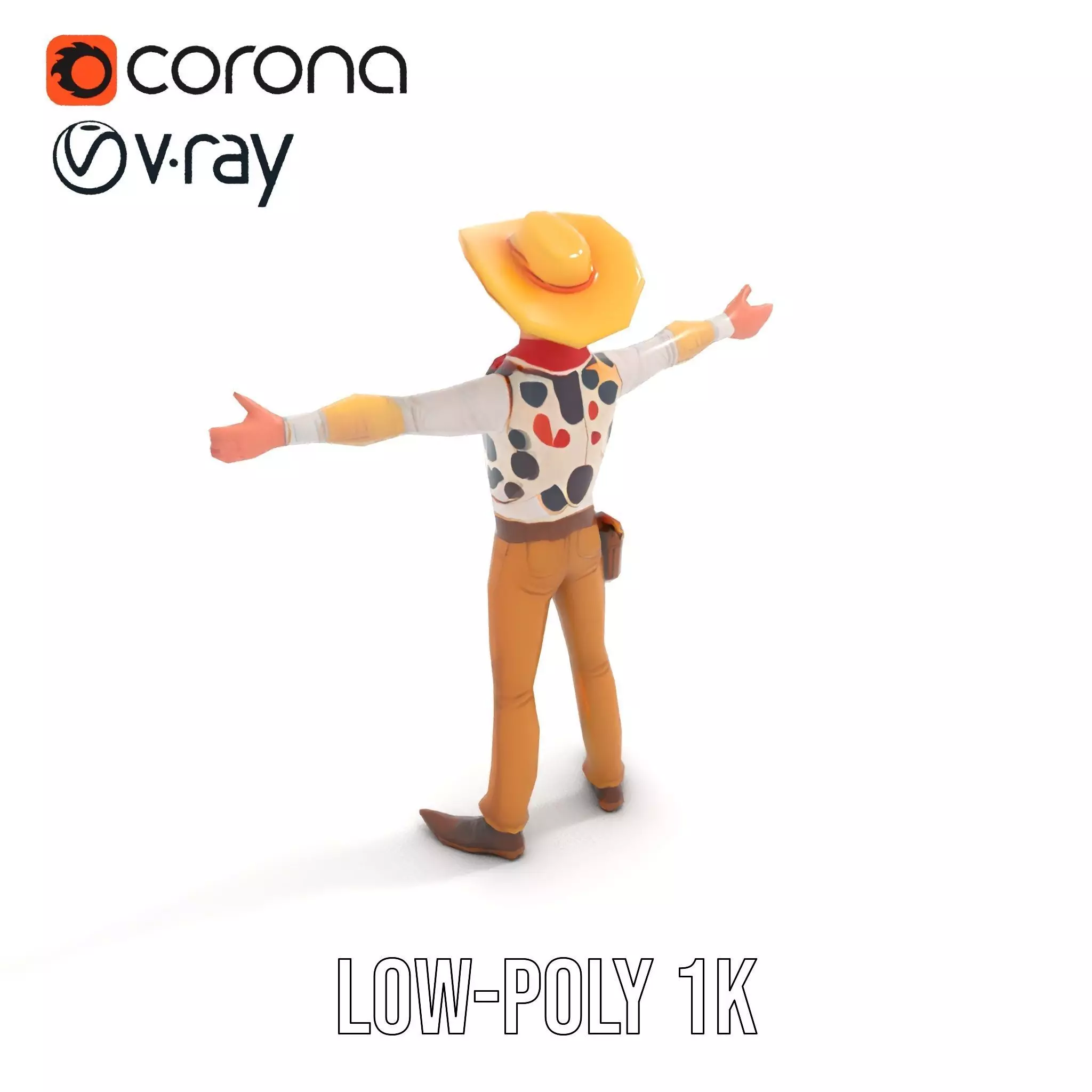 Cowboy Character Model Pack with Detailed Textures Low-poly 3D model_18