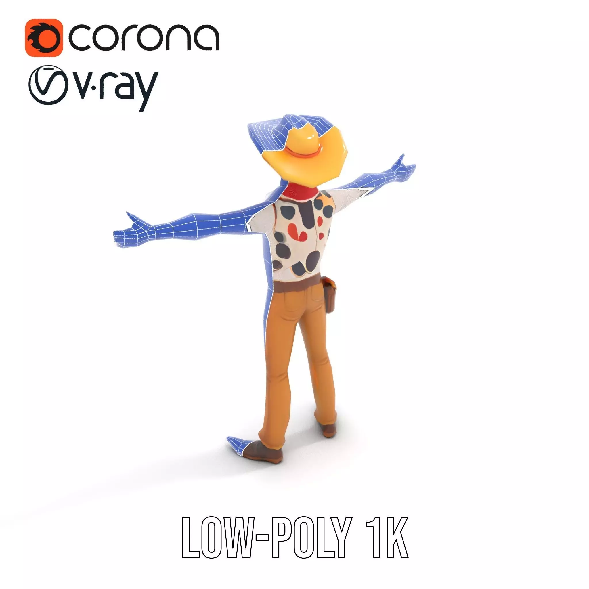 Cowboy Character Model Pack with Detailed Textures Low-poly 3D model_13
