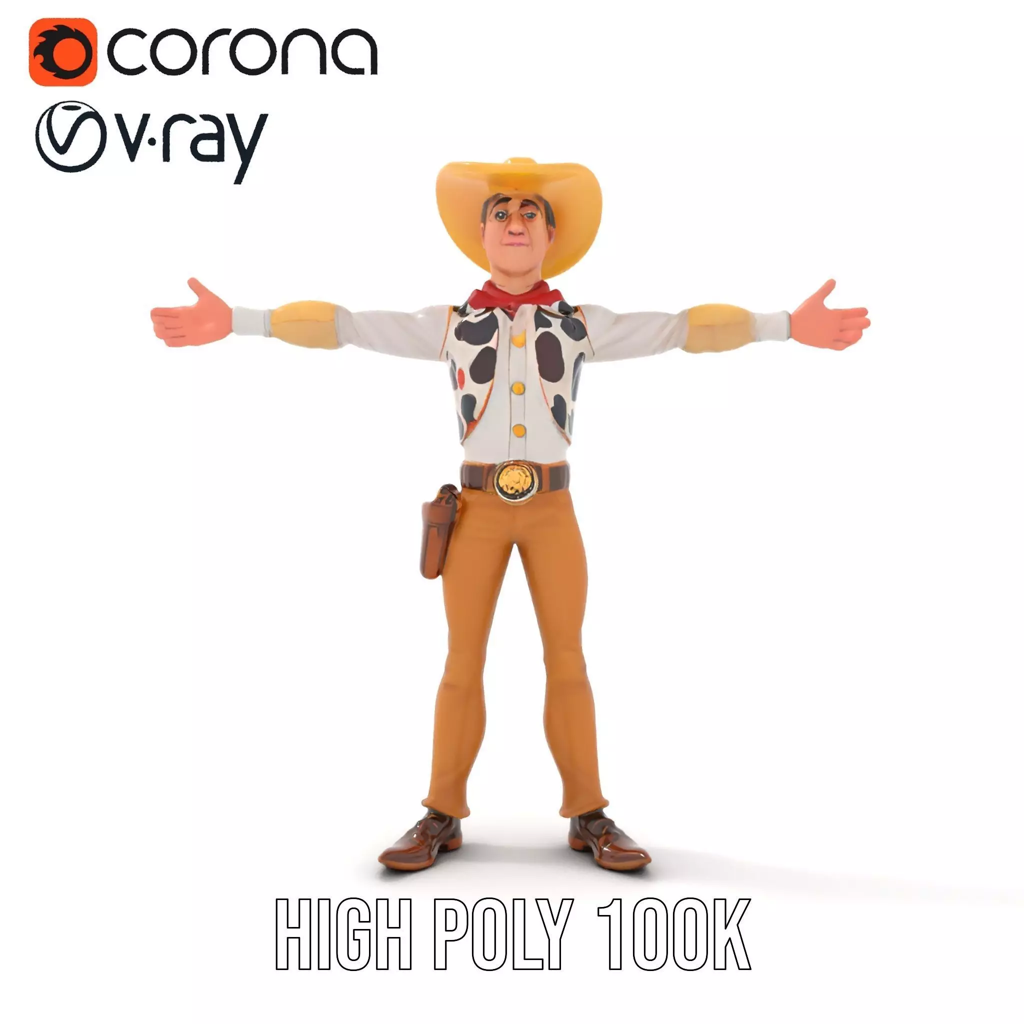 Cowboy Character Model Pack with Detailed Textures Low-poly 3D model_28
