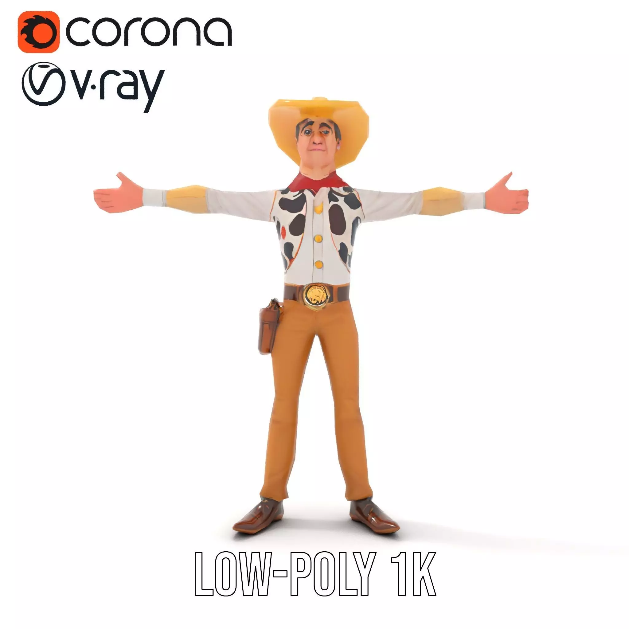 Cowboy Character Model Pack with Detailed Textures Low-poly 3D model_8