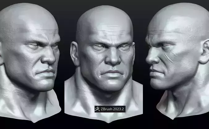 Highpoly Realistic hero strong muscle Man Head bust