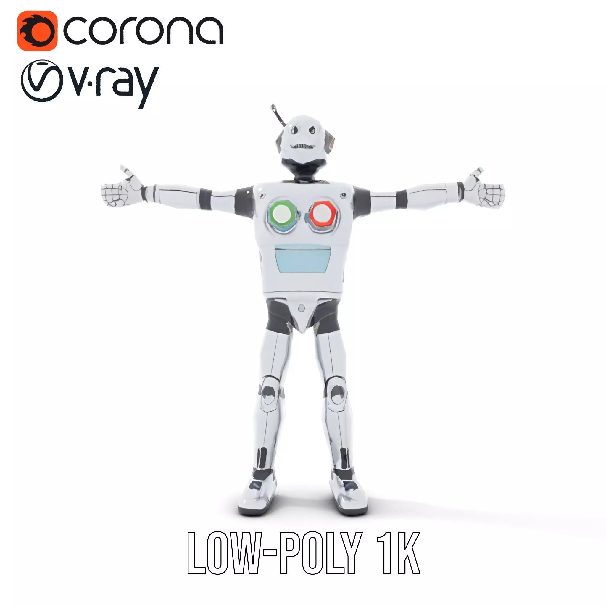 Retro Futuristic Robot Model Pack Low-poly 3D model_21