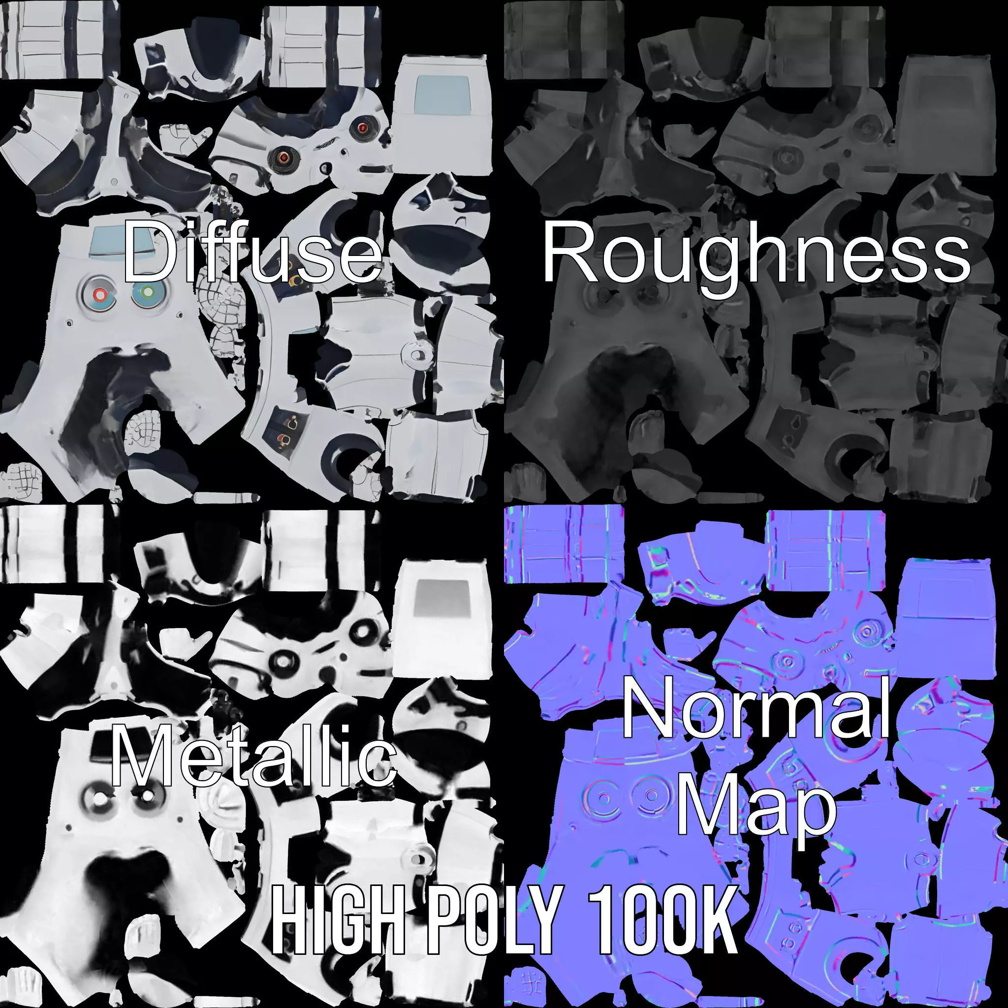 Retro Futuristic Robot Model Pack Low-poly 3D model_3