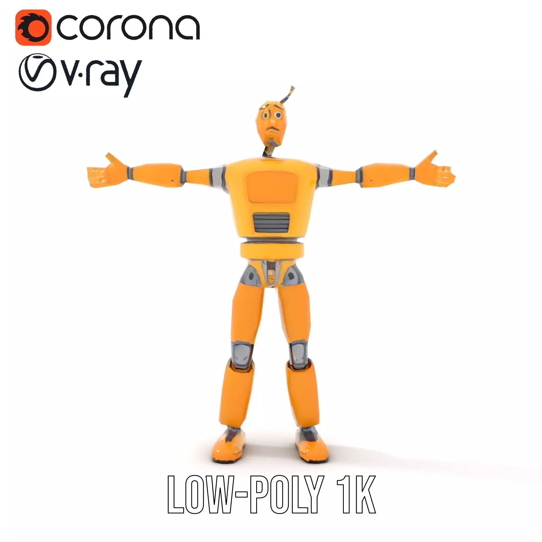 Yellow Robot Character model pack with Articulated Limbs Low-poly 3D model_22