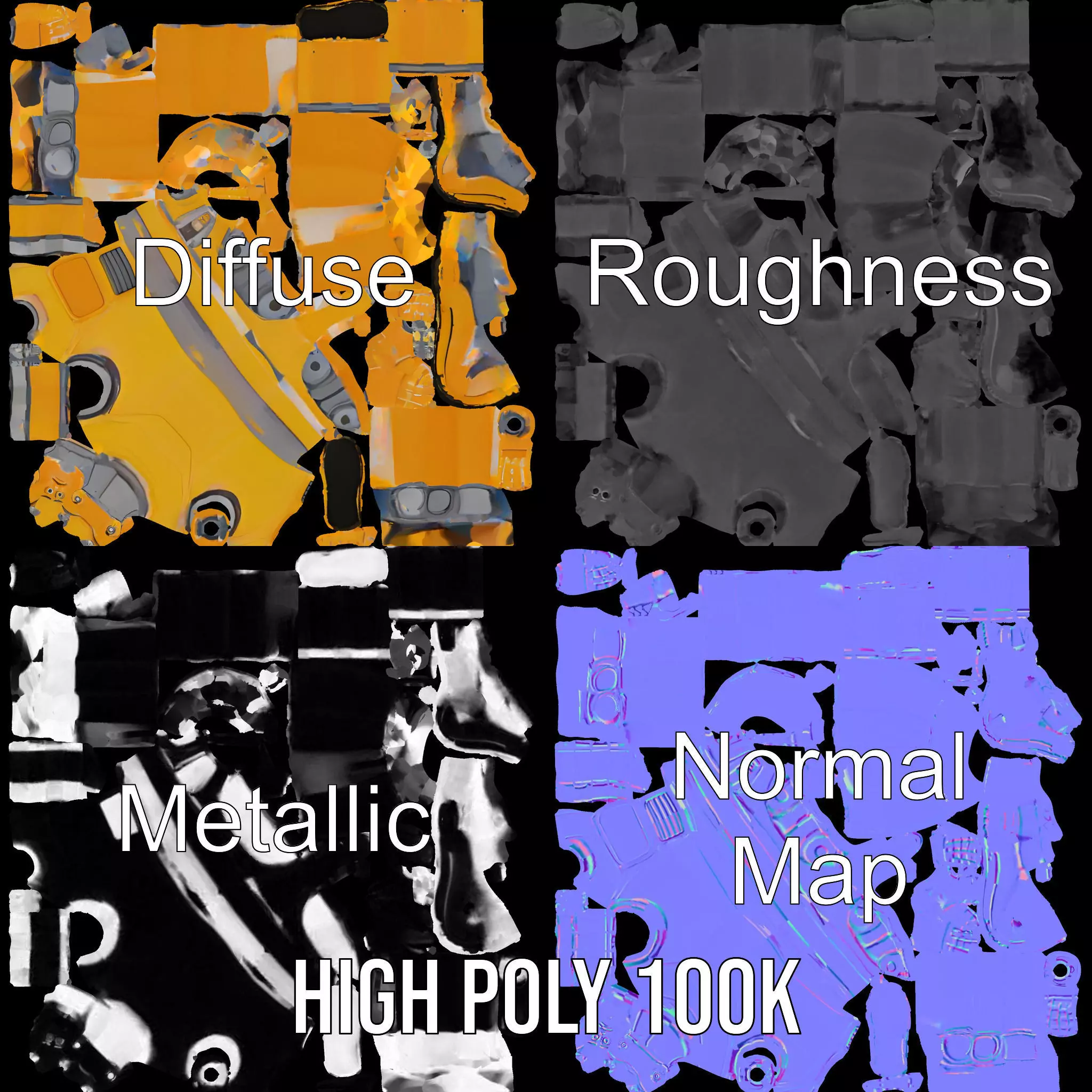 Yellow Robot Character model pack with Articulated Limbs Low-poly 3D model_3