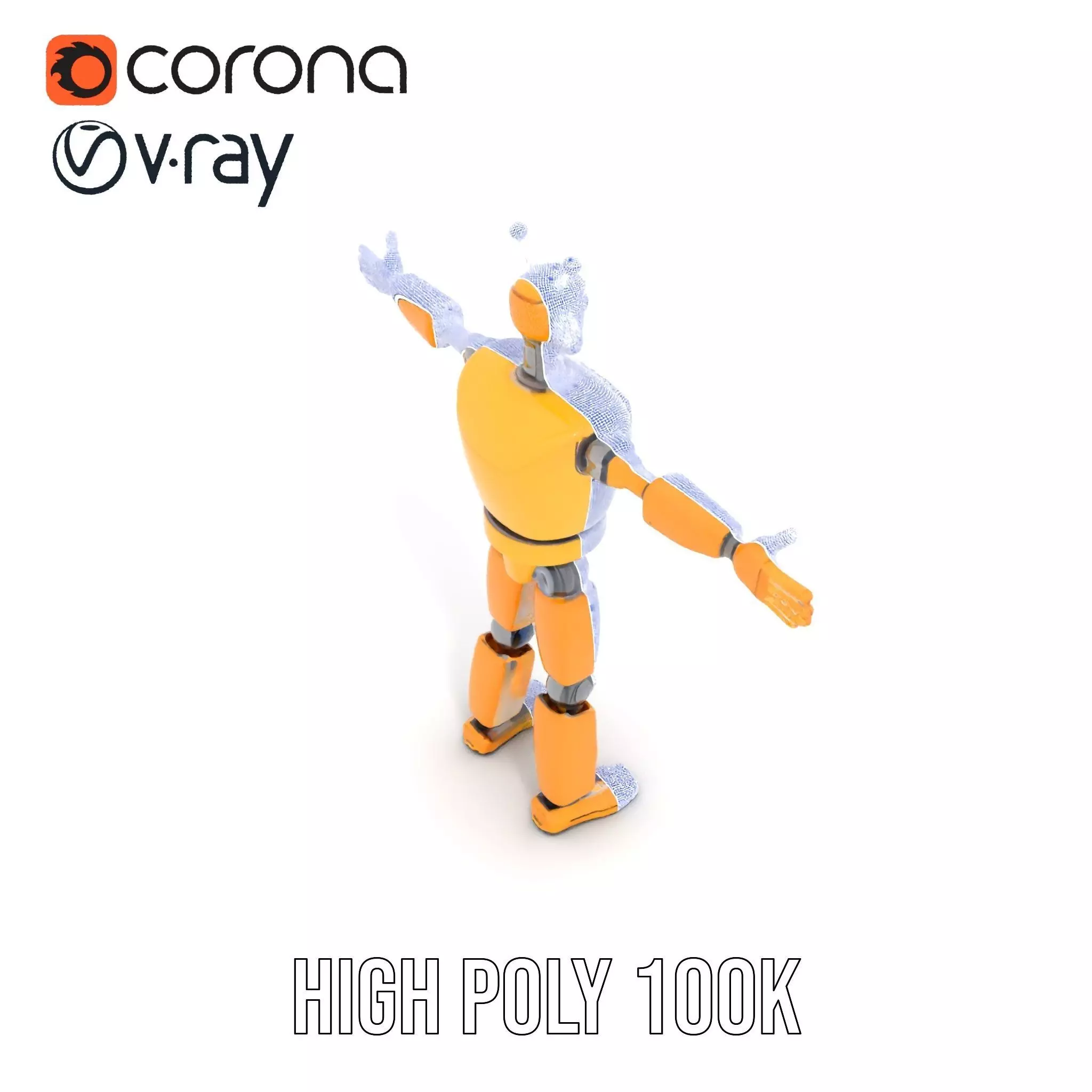Yellow Robot Character model pack with Articulated Limbs Low-poly 3D model_31